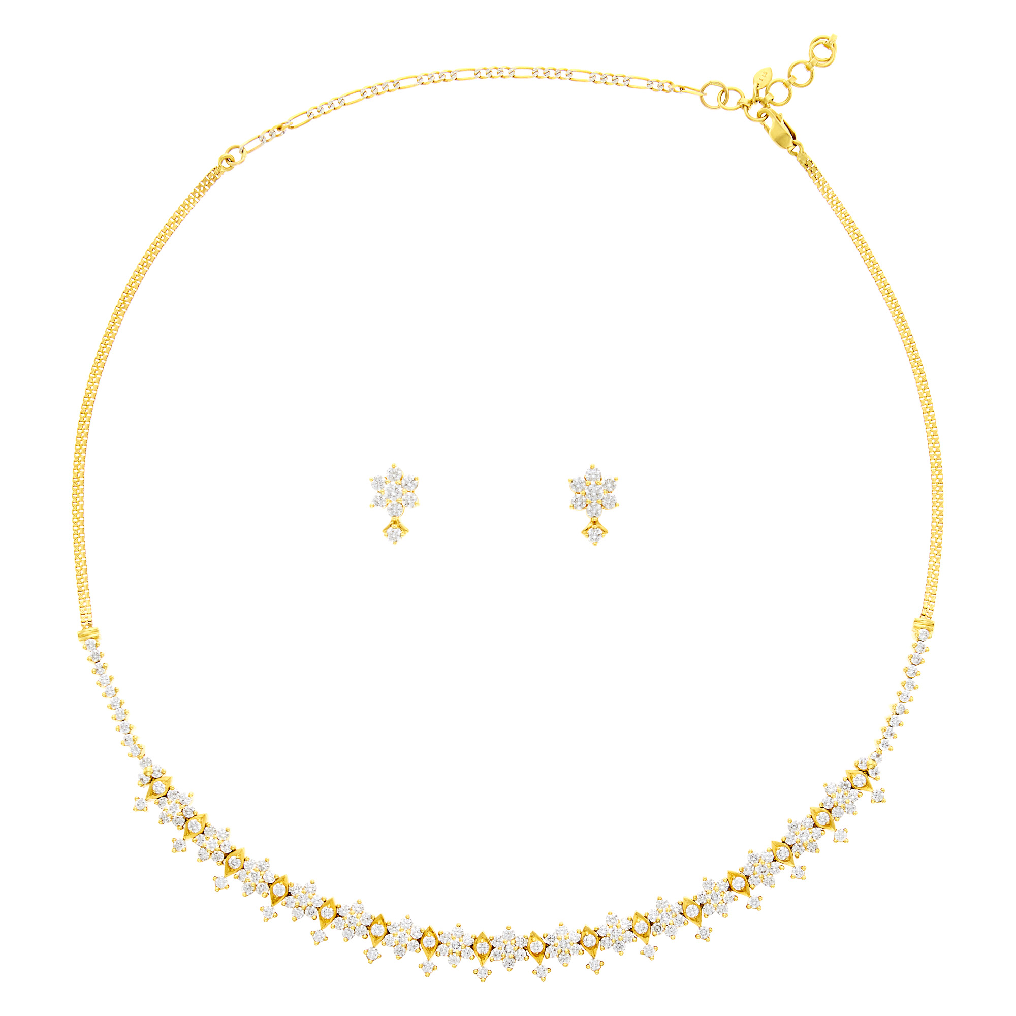 Lot image - Gold and Diamond Floret Necklace and Pair of Earrings