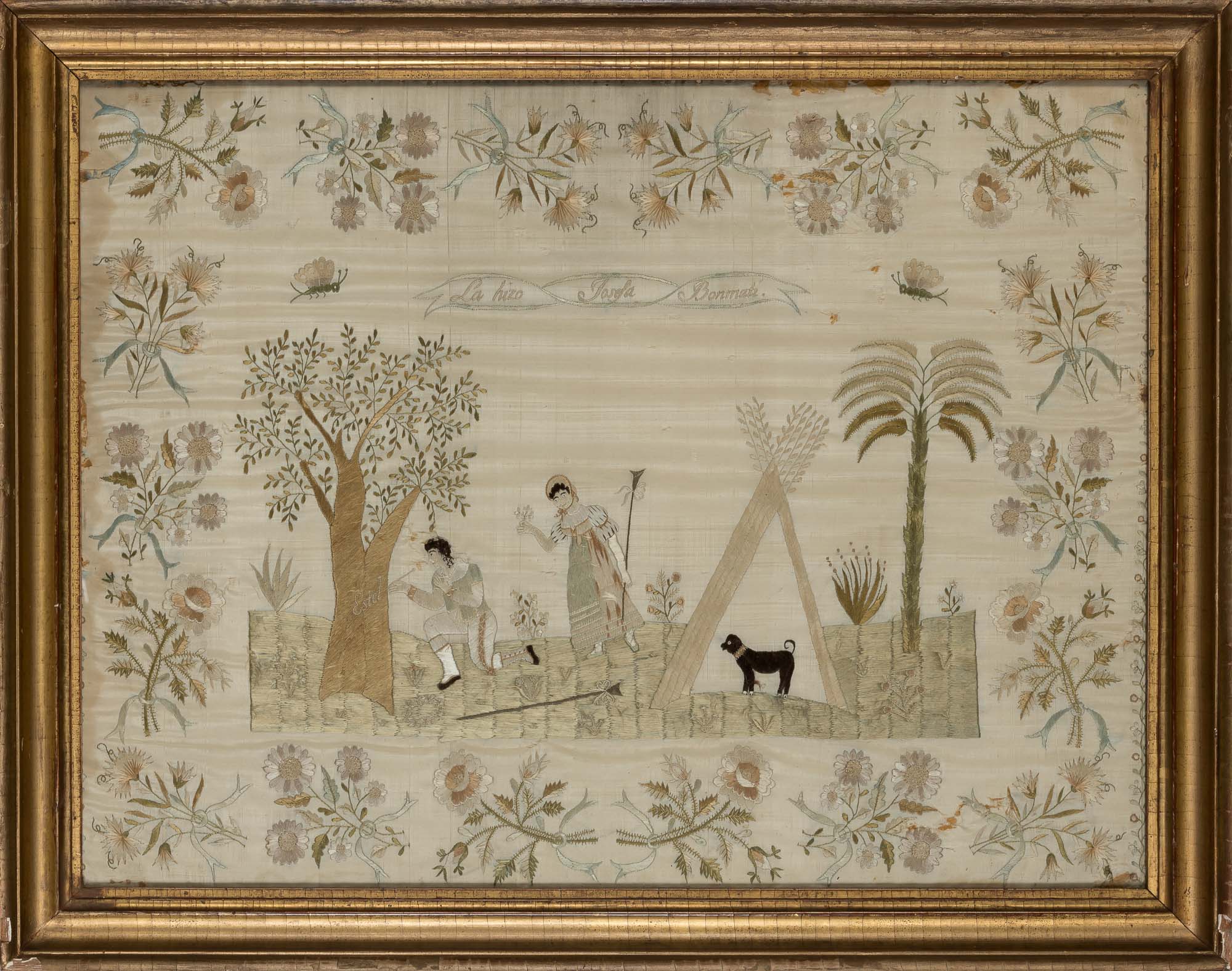 Lot image - Continental Silk-on-Silk Needlework Picture