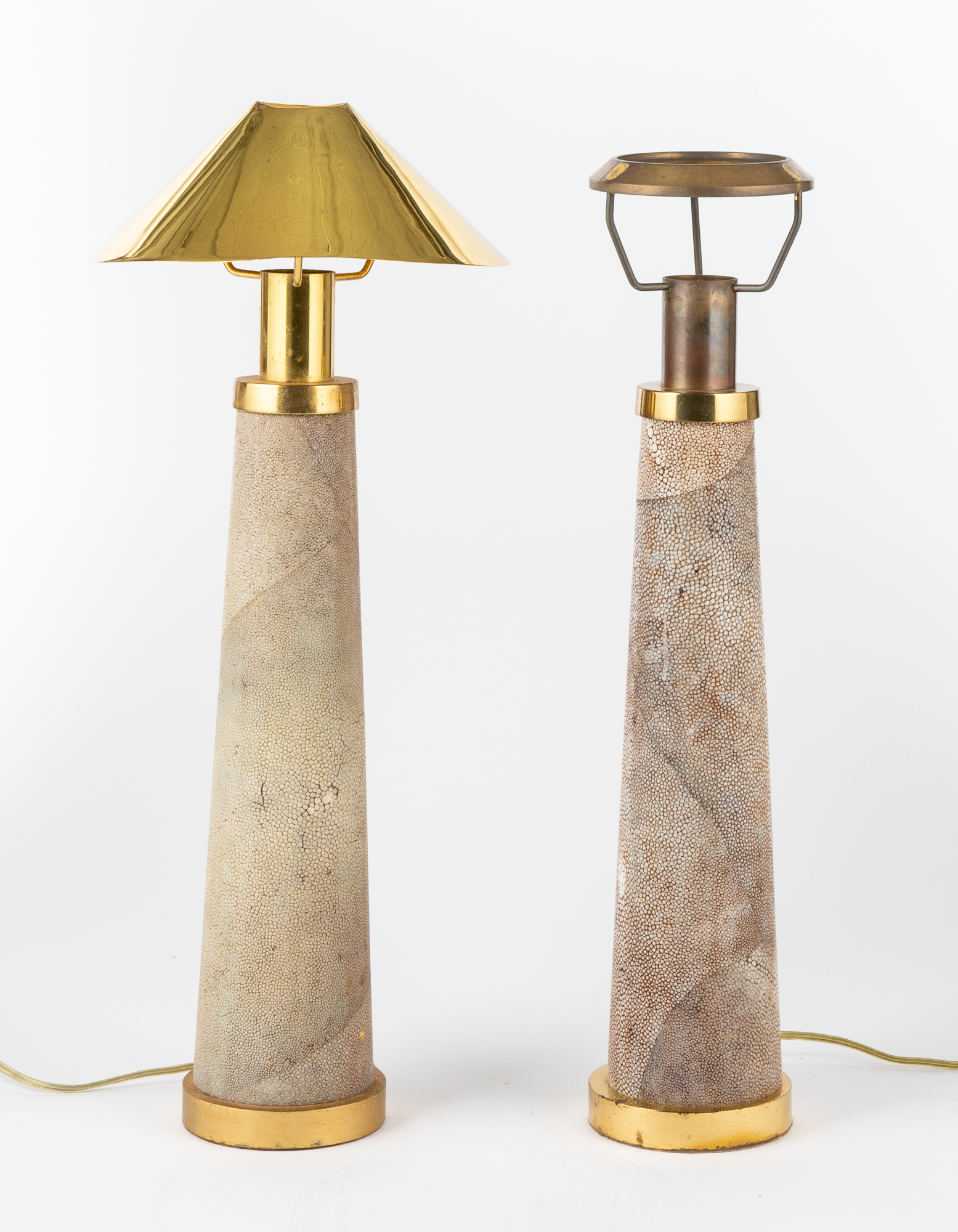 Lot image - Two Karl Springer Style Shagreen and Brass Lighthouse