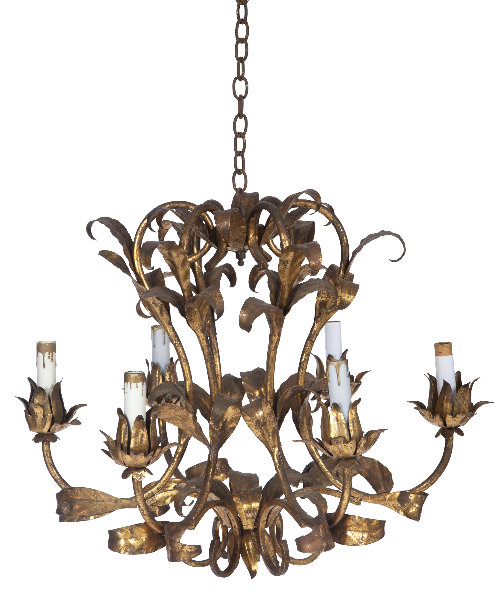 Lot image - Gilt-Metal Six-Light Chandelier