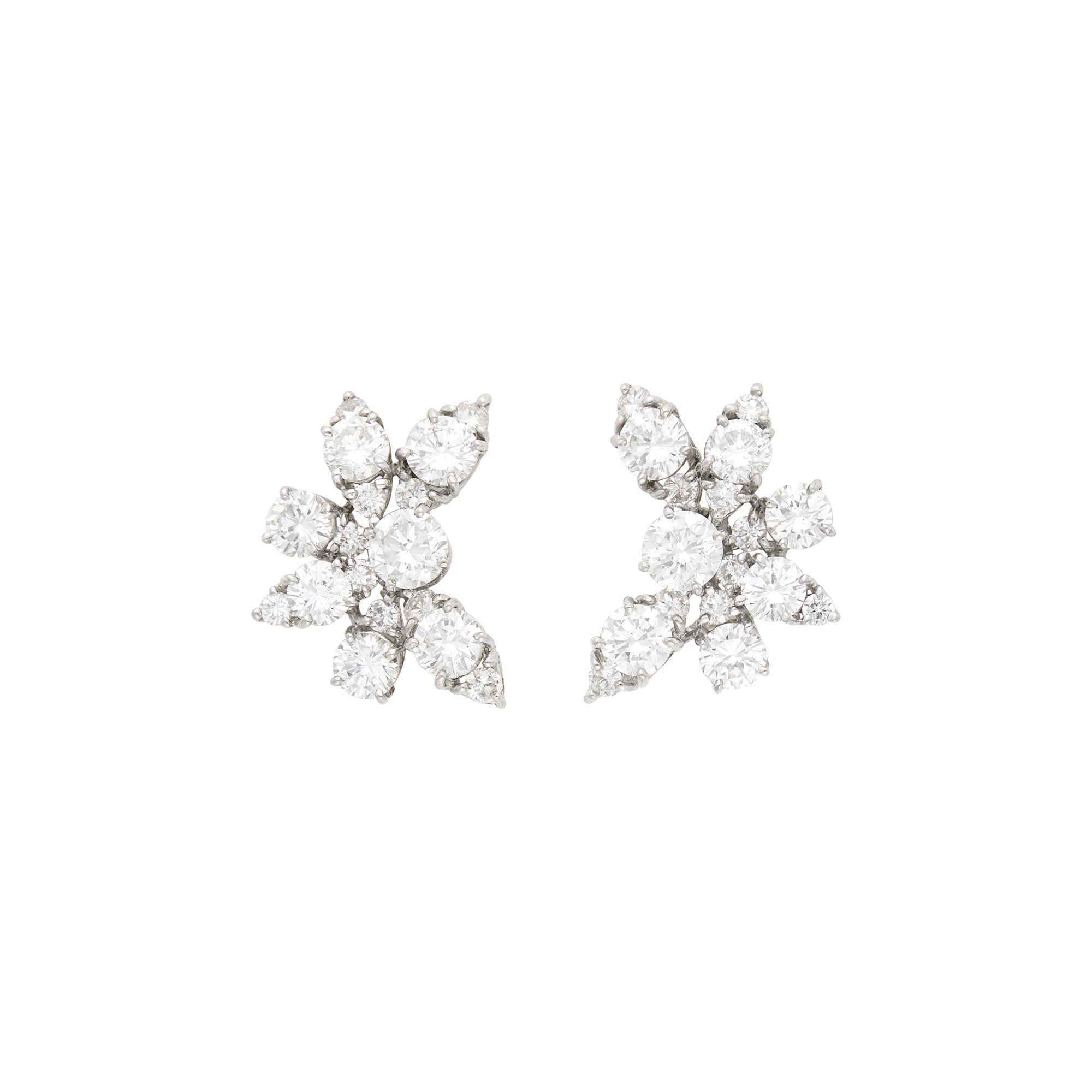 Lot image - Pair of Platinum and Diamond Cluster Earrings