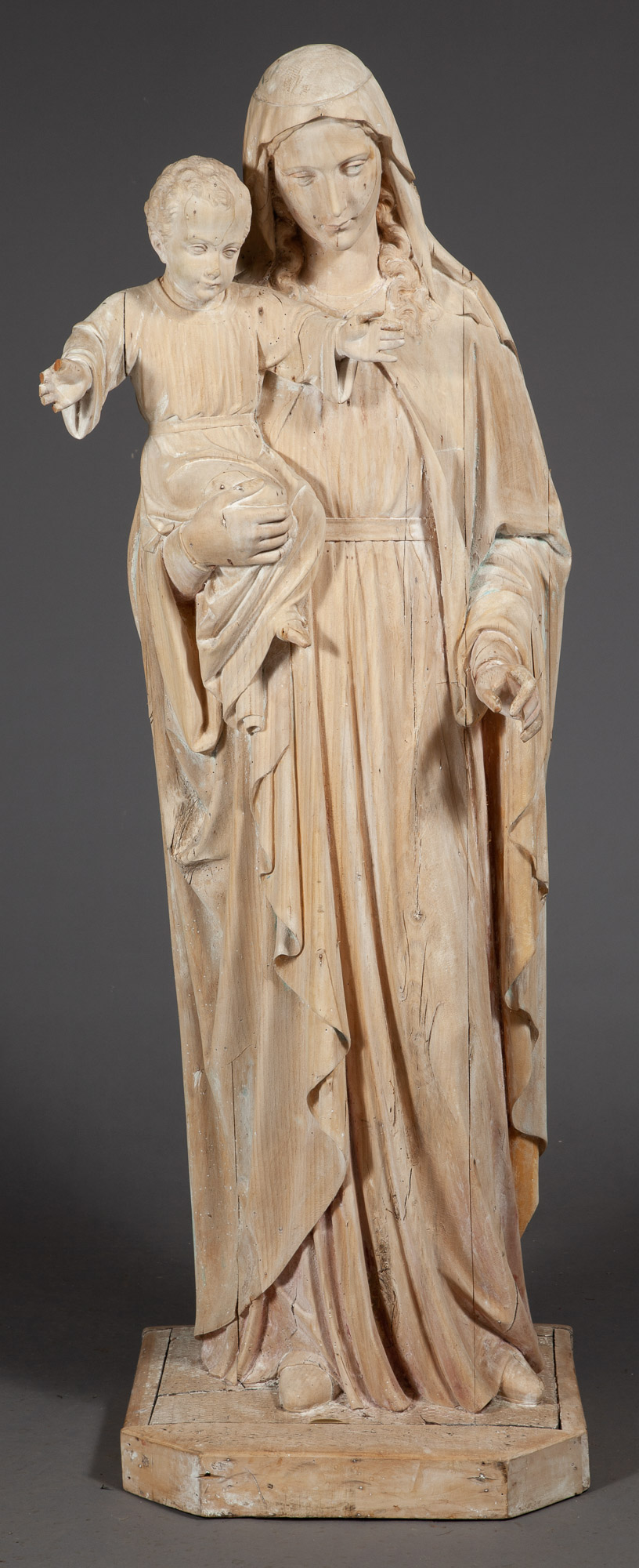 Lot image - Carved Pine Figural Sculpture of the Madonna and Child