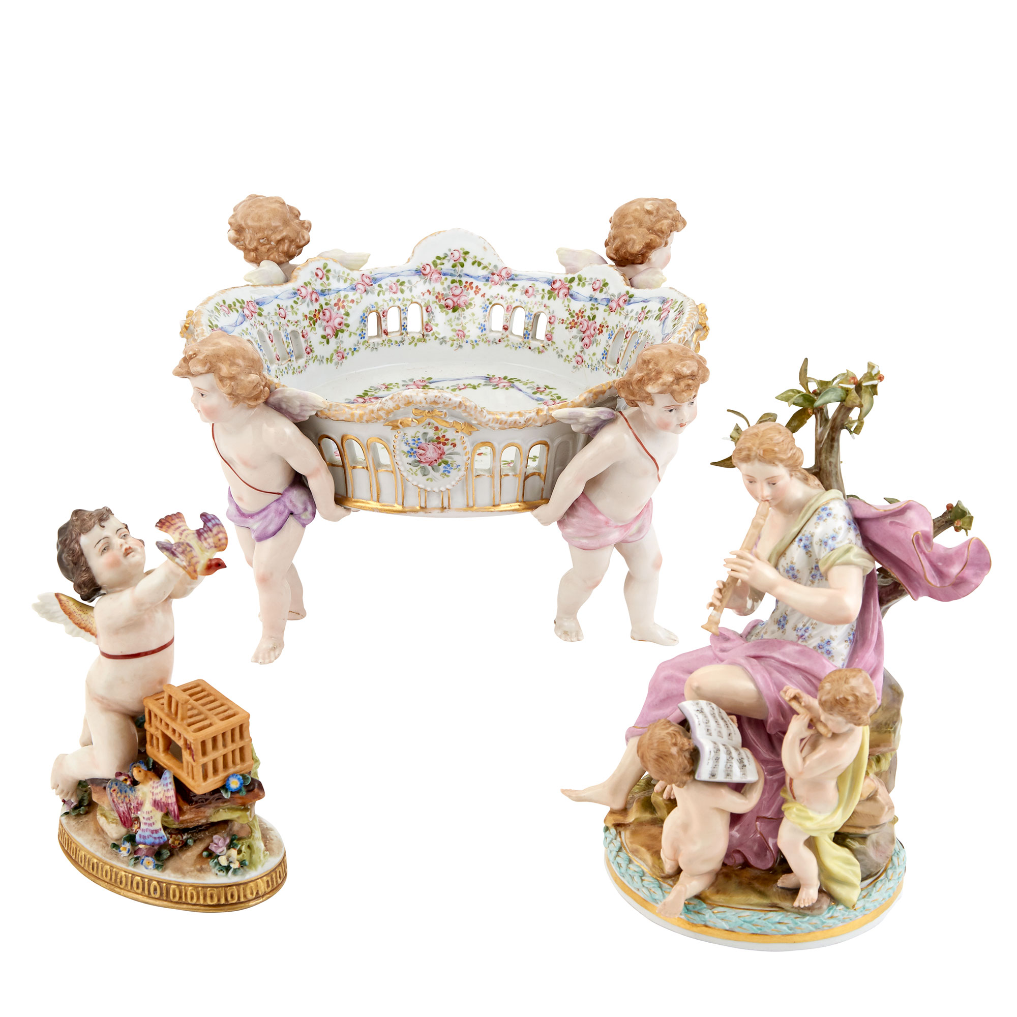 Lot image - Meissen Porcelain Figure Group of Woman and Two Putti with Musical Instruments