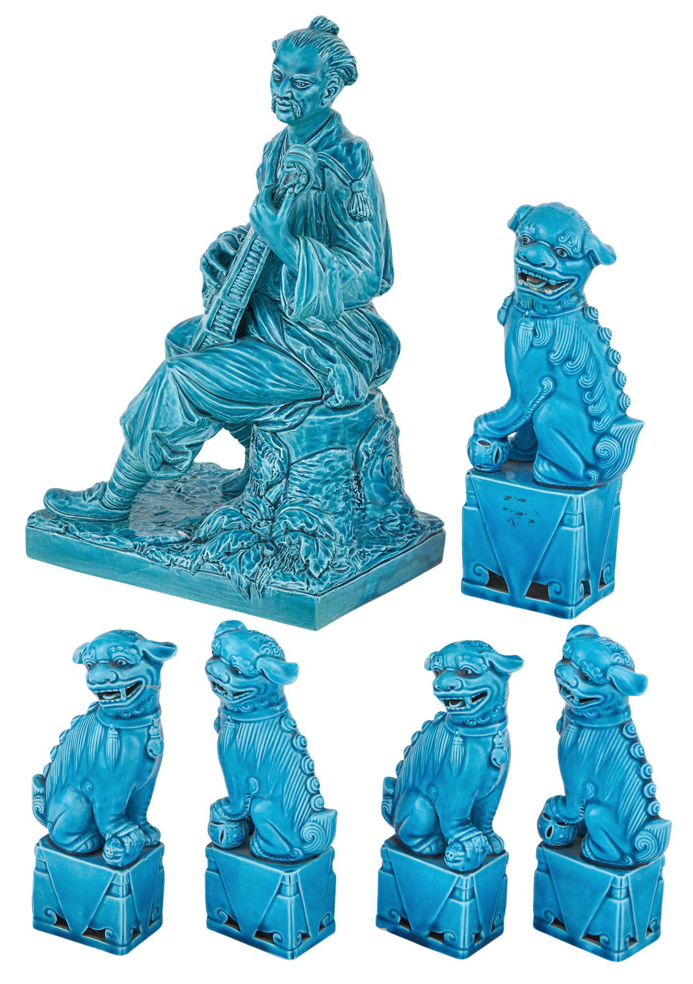Lot image - Group of Turquoise Glazed Ceramic Figures