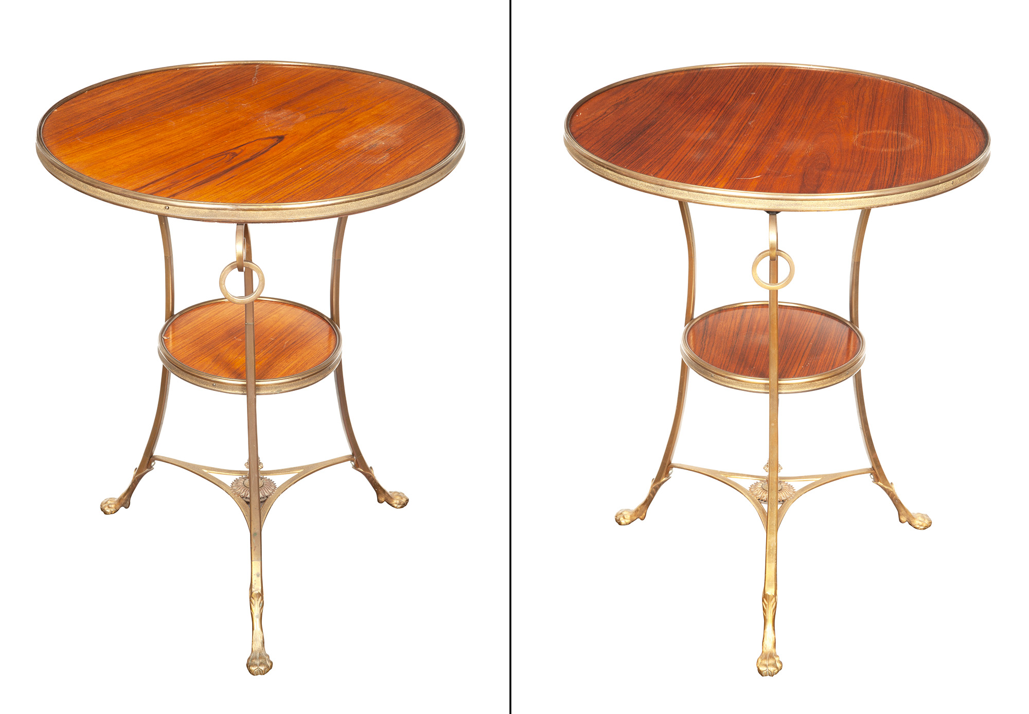 Lot image - Pair of Louis XVI Style Gilt-Metal and Kingwood Gueridons