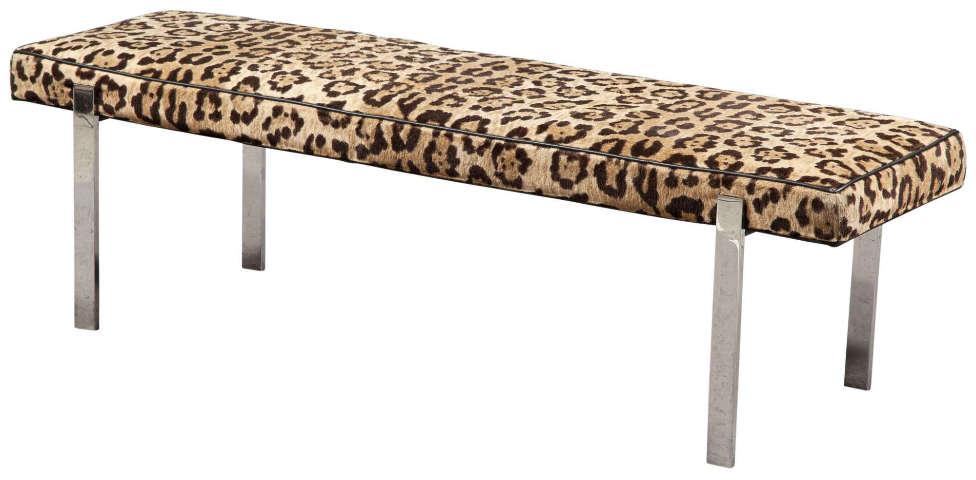 Lot image - Leopard Print Upholstered Chrome Bench