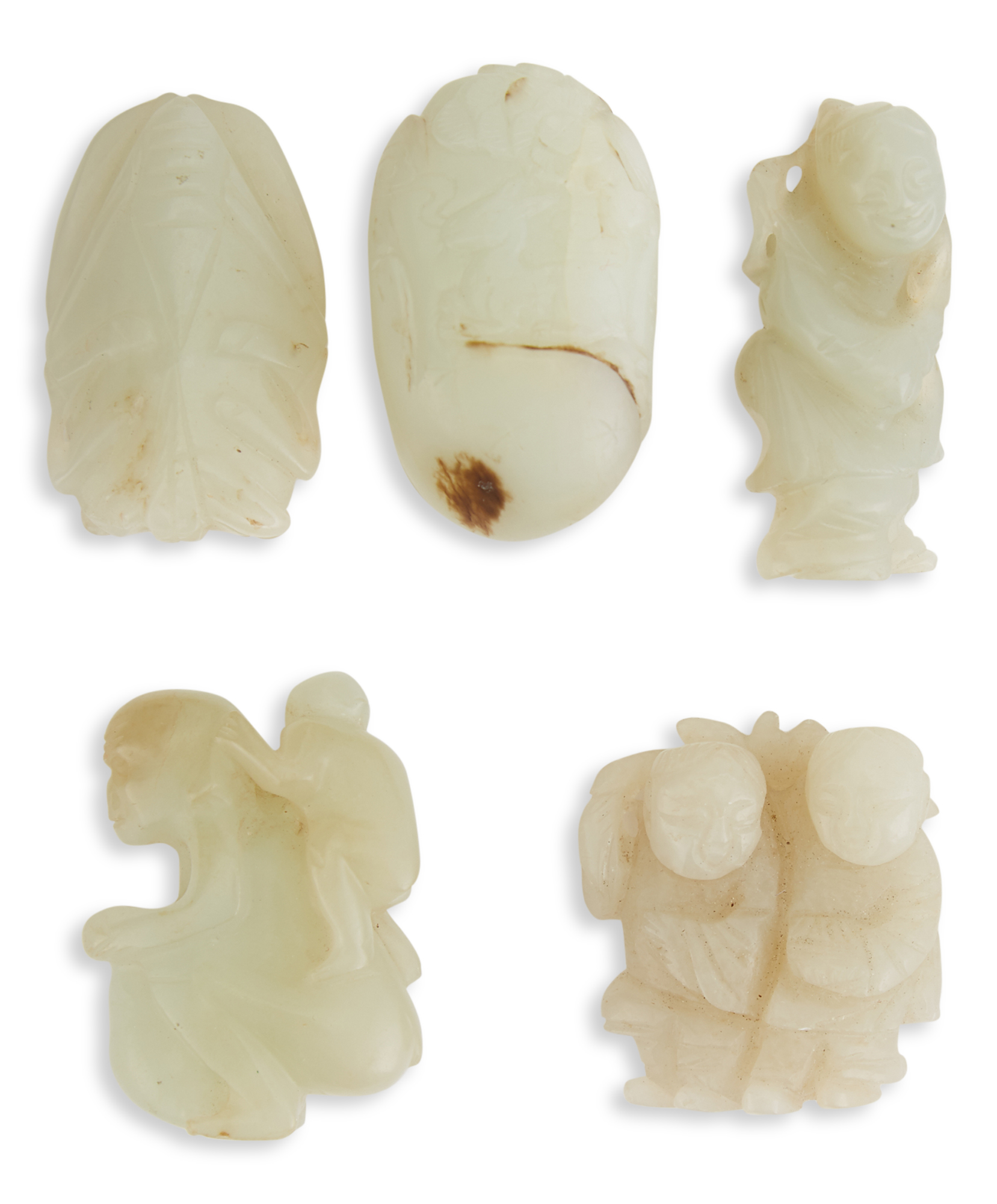 Lot image - Five Small Chinese White Jade Carvings