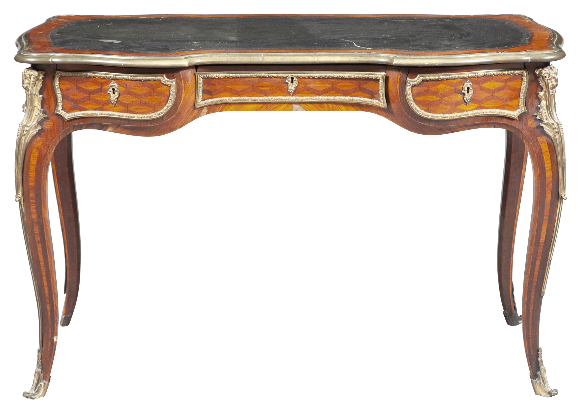 Lot image - Louis XV Style Gilt-Metal Mounted Inlaid Kingwood Bureau Plat