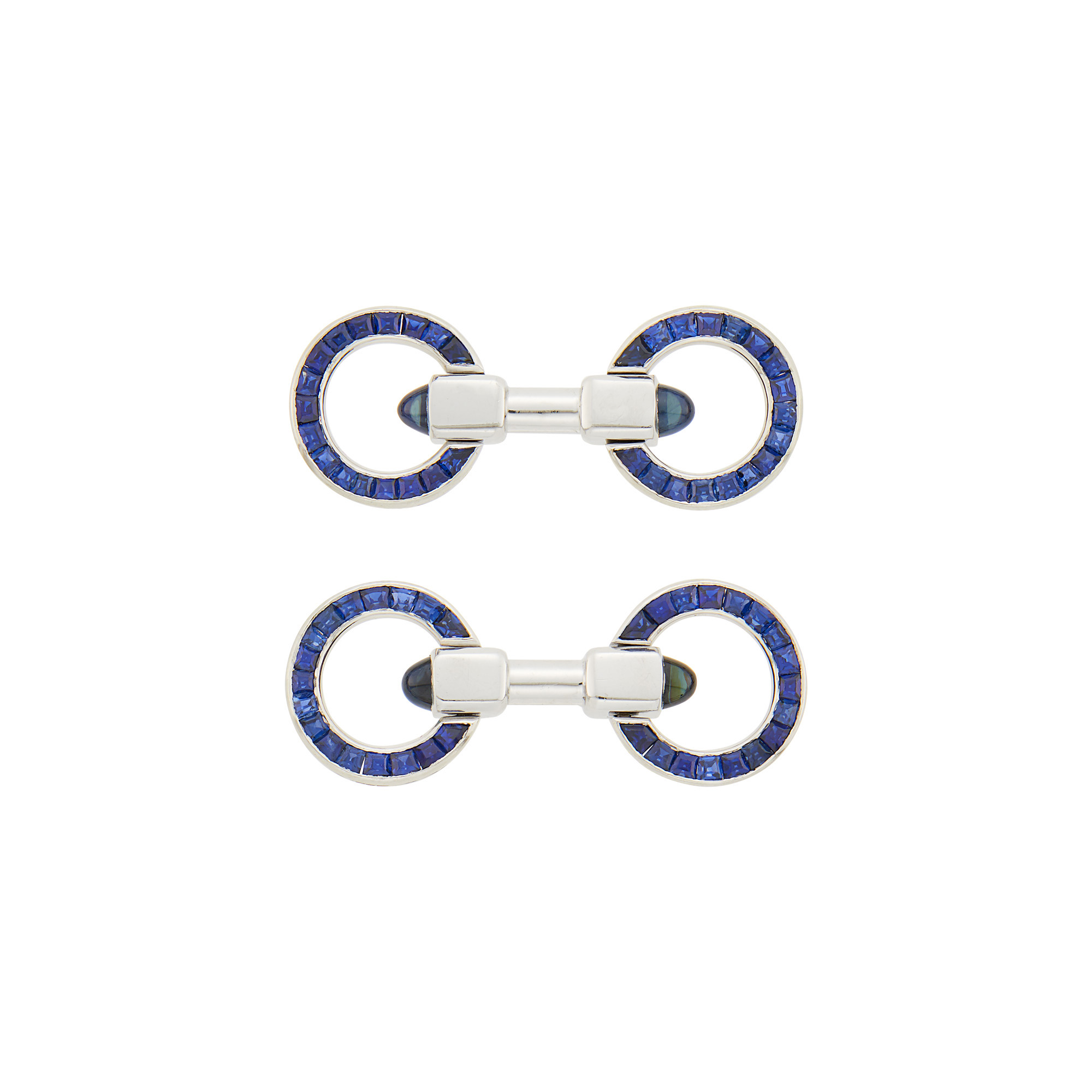 Lot image - Pair of Platinum, Sapphire and Cabochon Sapphire Cufflinks