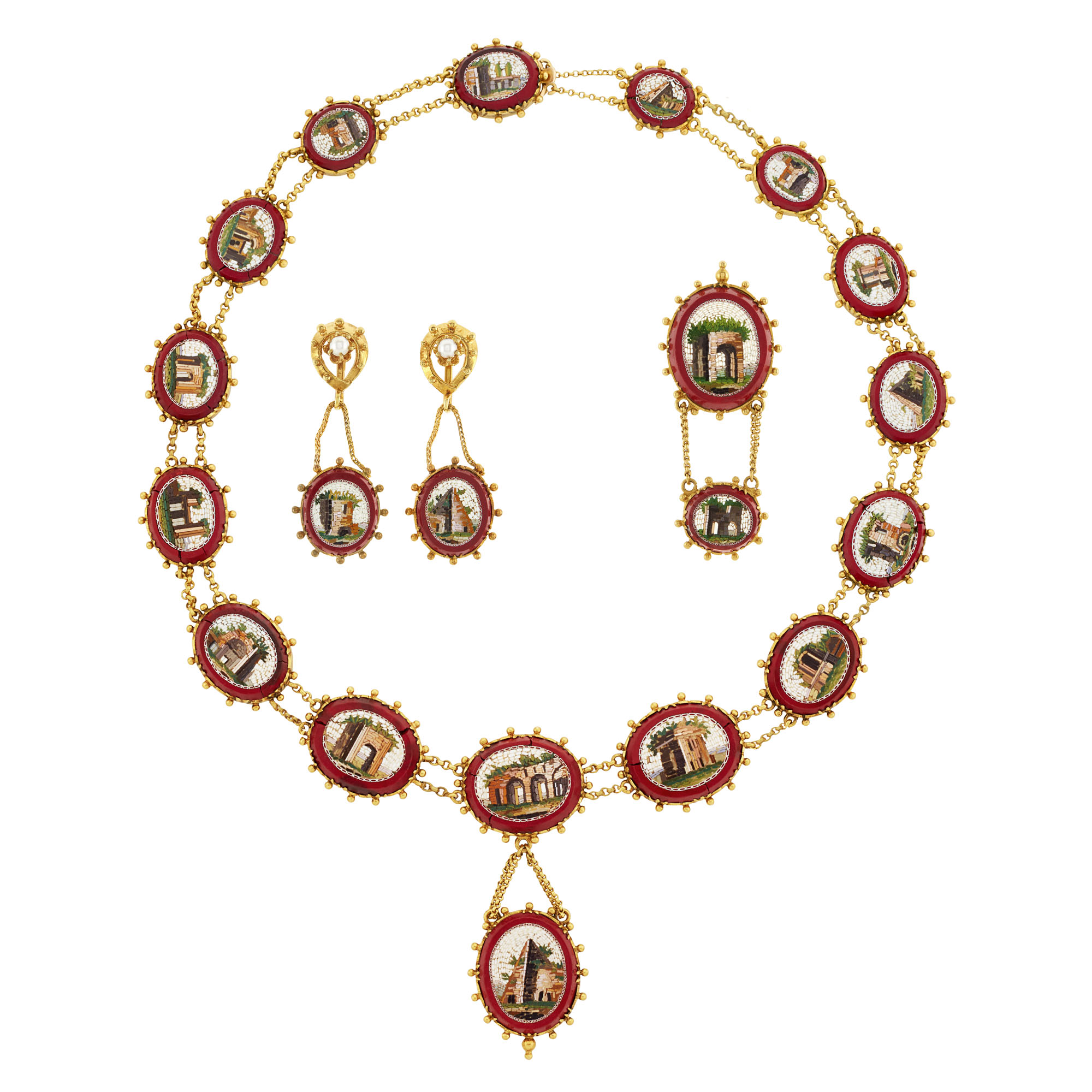 Lot image - Suite of Antique Gold, Micromosaic and Seed Pearl Jewelry