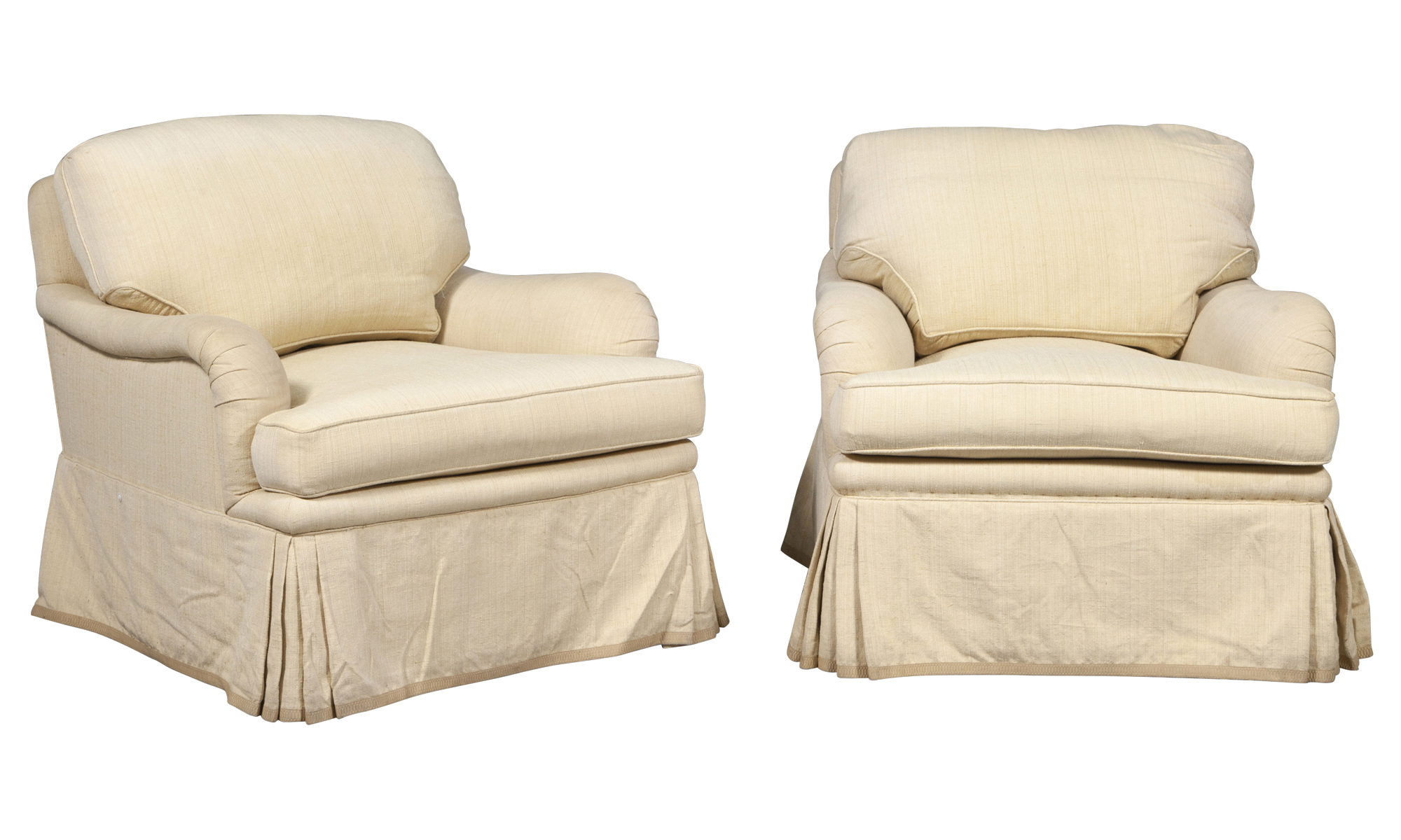 Lot image - Pair of Yellow Upholstered Club Chairs
