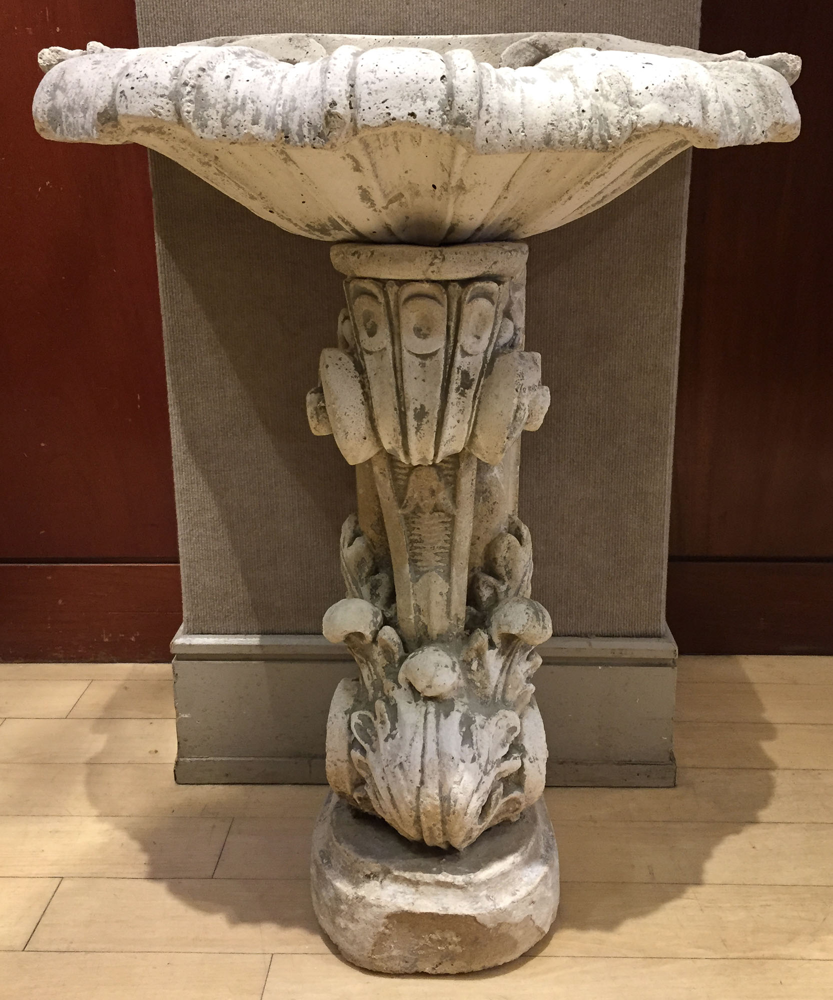 Lot image - Baroque Style Shell-Form Painted Cement Wall Fountain