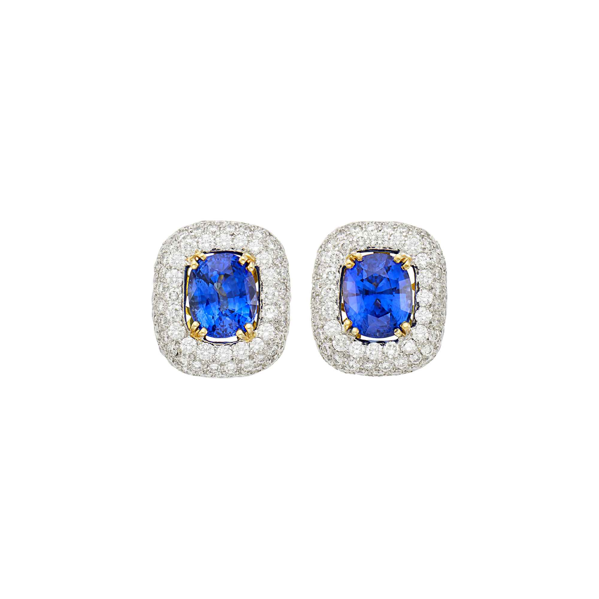 Lot image - Pair of Two-Color Gold, Sapphire and Diamond Earclips