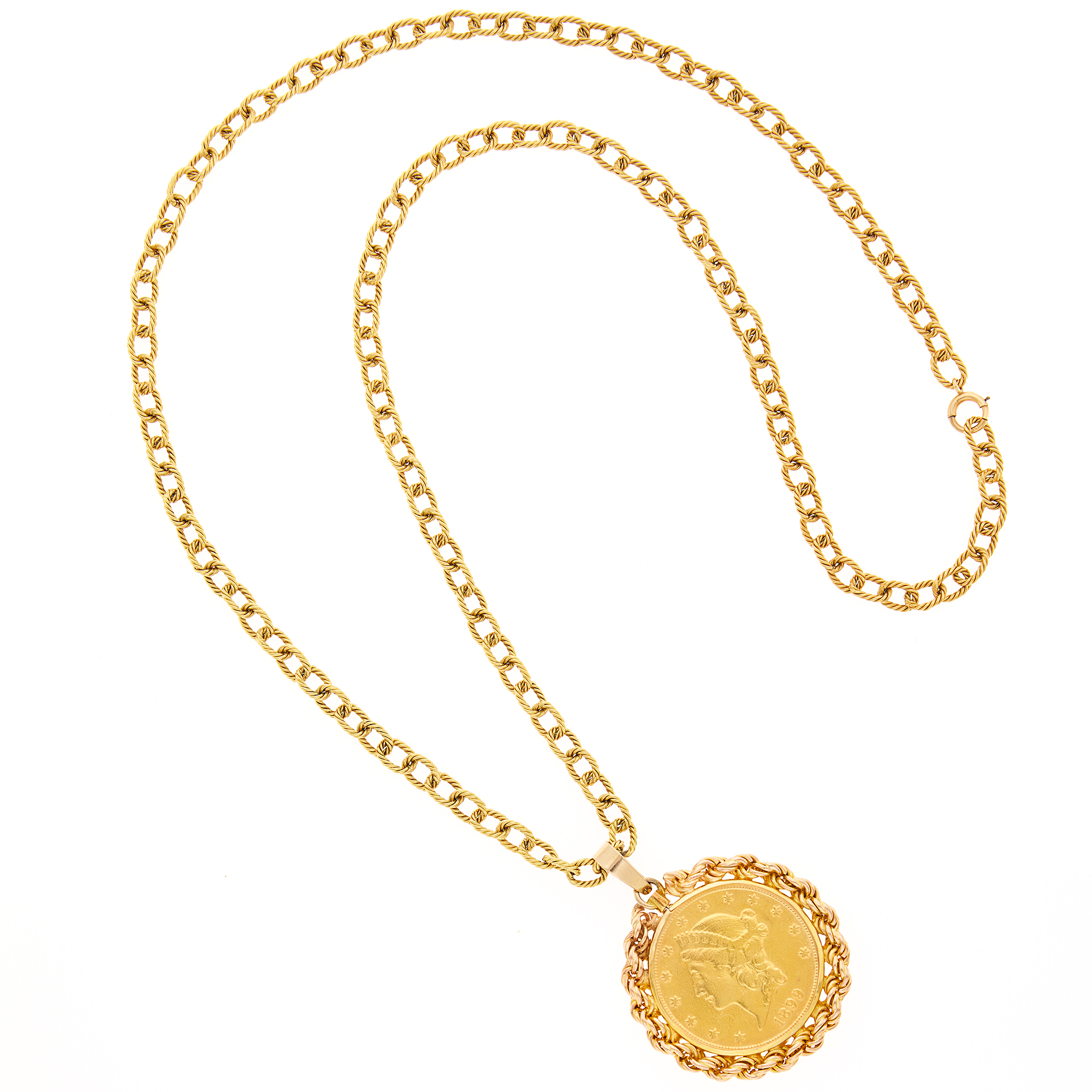 Lot image - Gold Coin Pendant with Long Gold Chain Necklace
