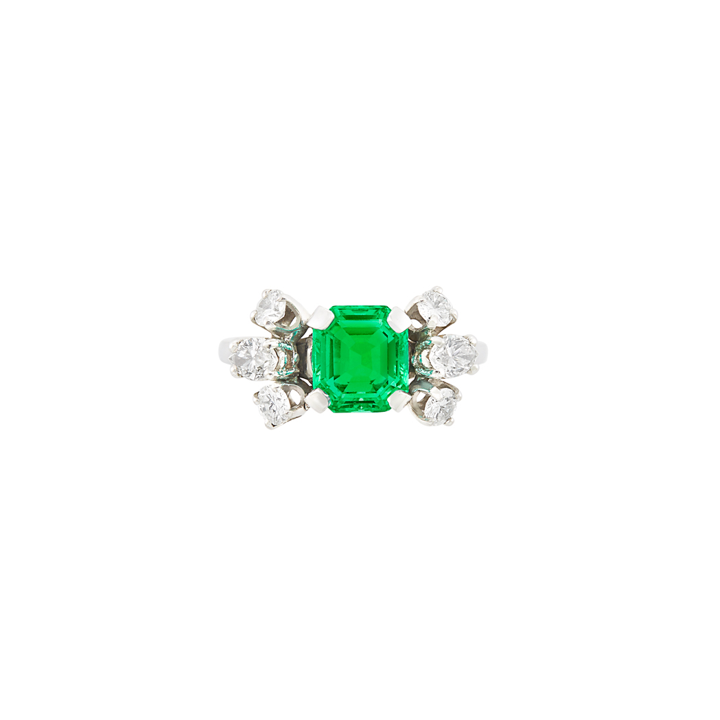 Lot image - White Gold, Emerald and Diamond Ring