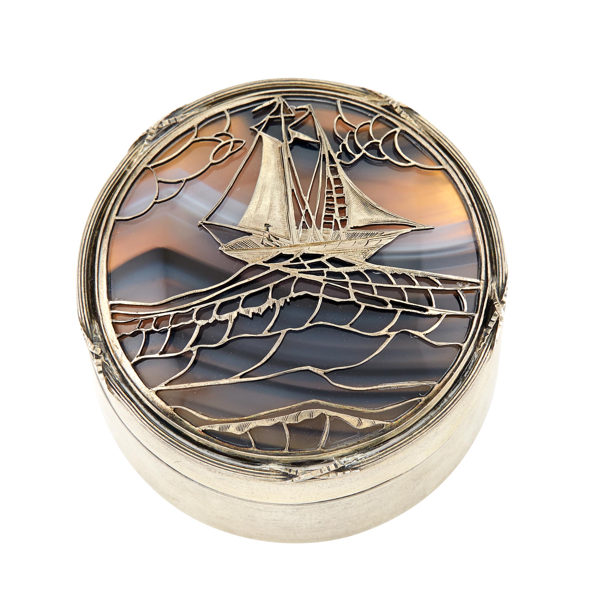 Lot image - French Agate-Mounted Silver Box