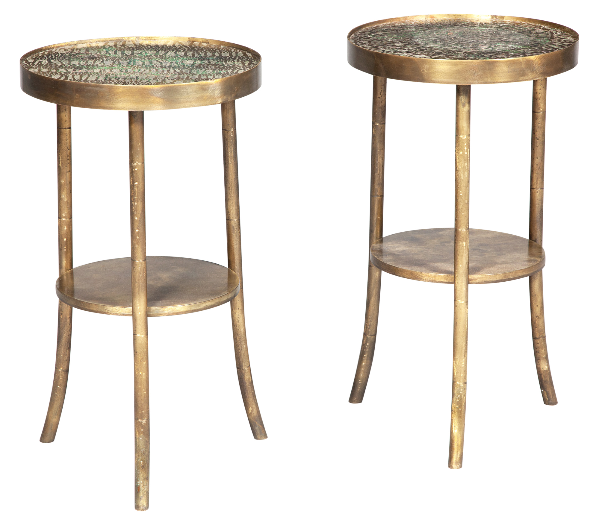 Lot image - Pair of Philip and Kelvin Laverne Patinated Bronze and Pewter Occasional Tables