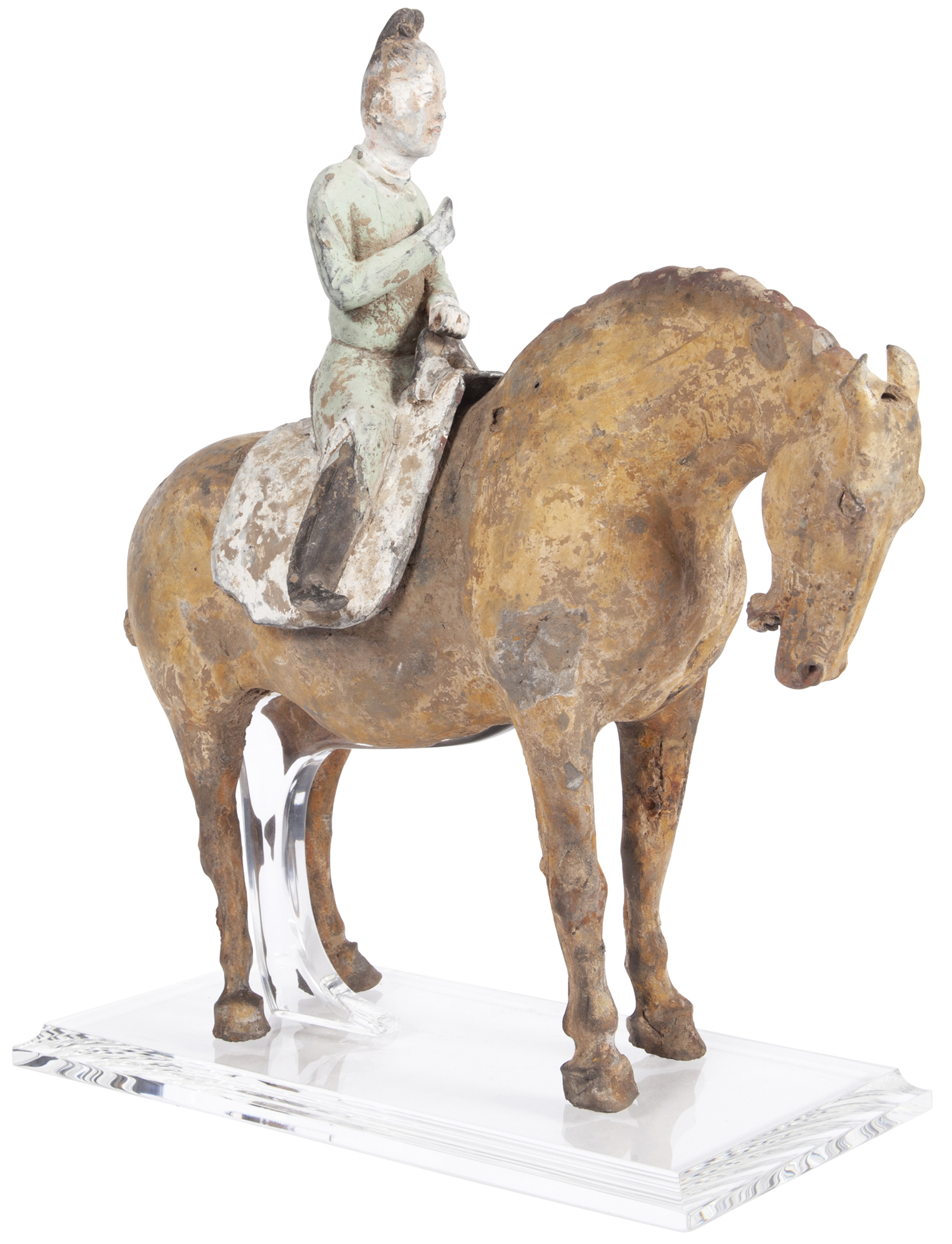 Lot image - Chinese Painted Pottery Figure of a Mounted Horse