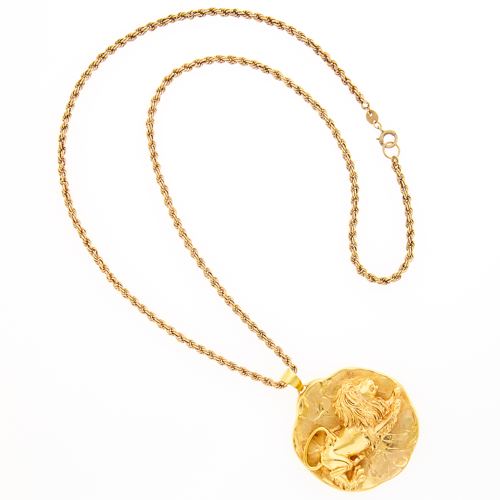 Lot image - Marvin Hime Rose Gold Leo Pendant with Long Rope-Twist Chain Necklace