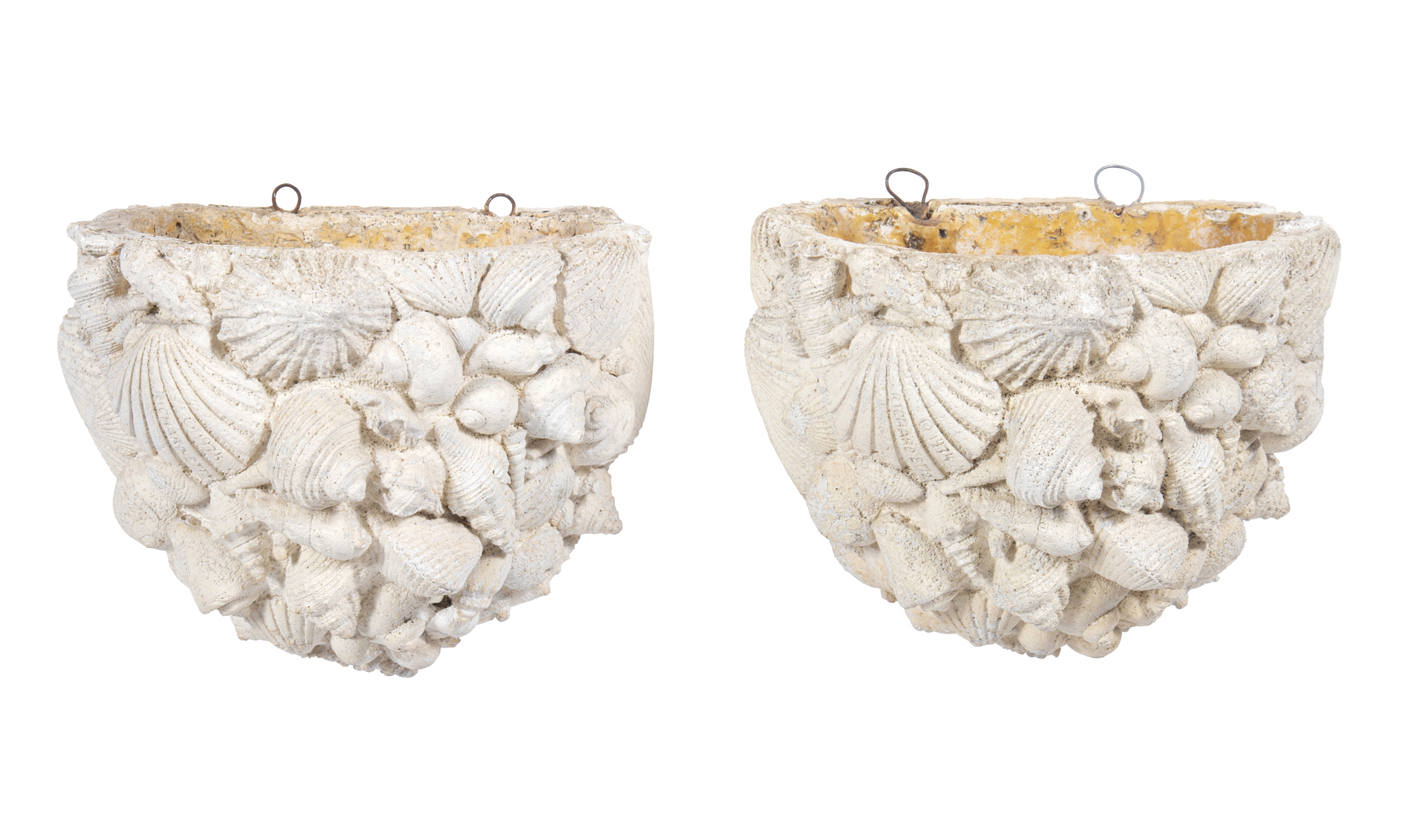 Lot image - Pair of Richard Etts Style Stone Seashell Wall Jardinieres