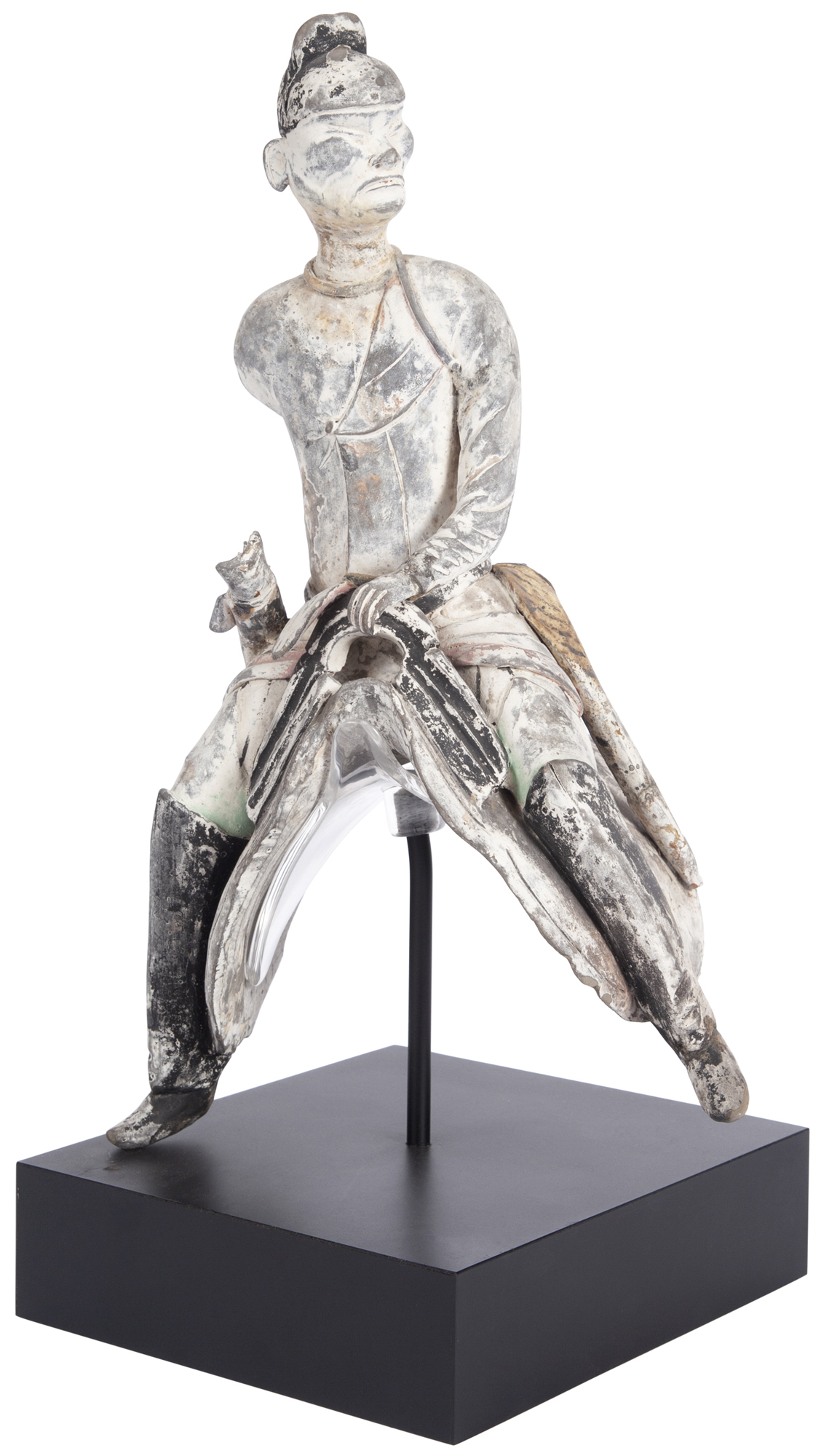 Lot image - A Chinese Gray Painted Pottery Figure of a Rider Seated on a Saddle