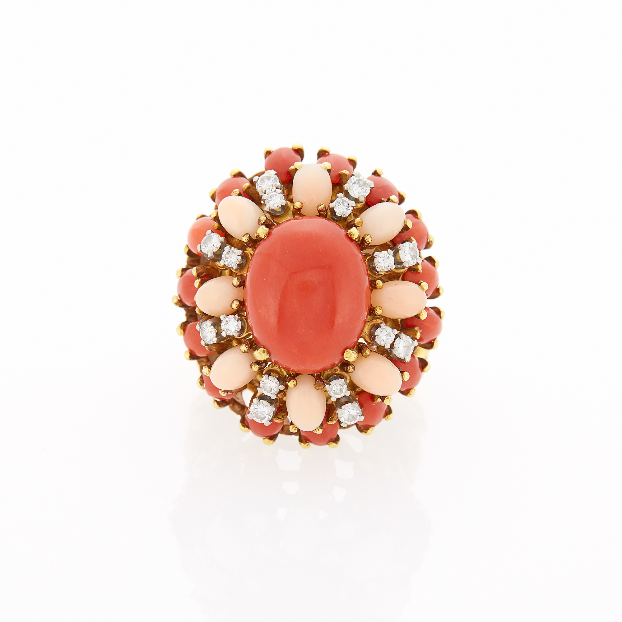 Lot image - La Triomphe Gold, Coral, Angel Skin Coral and Diamond Ring