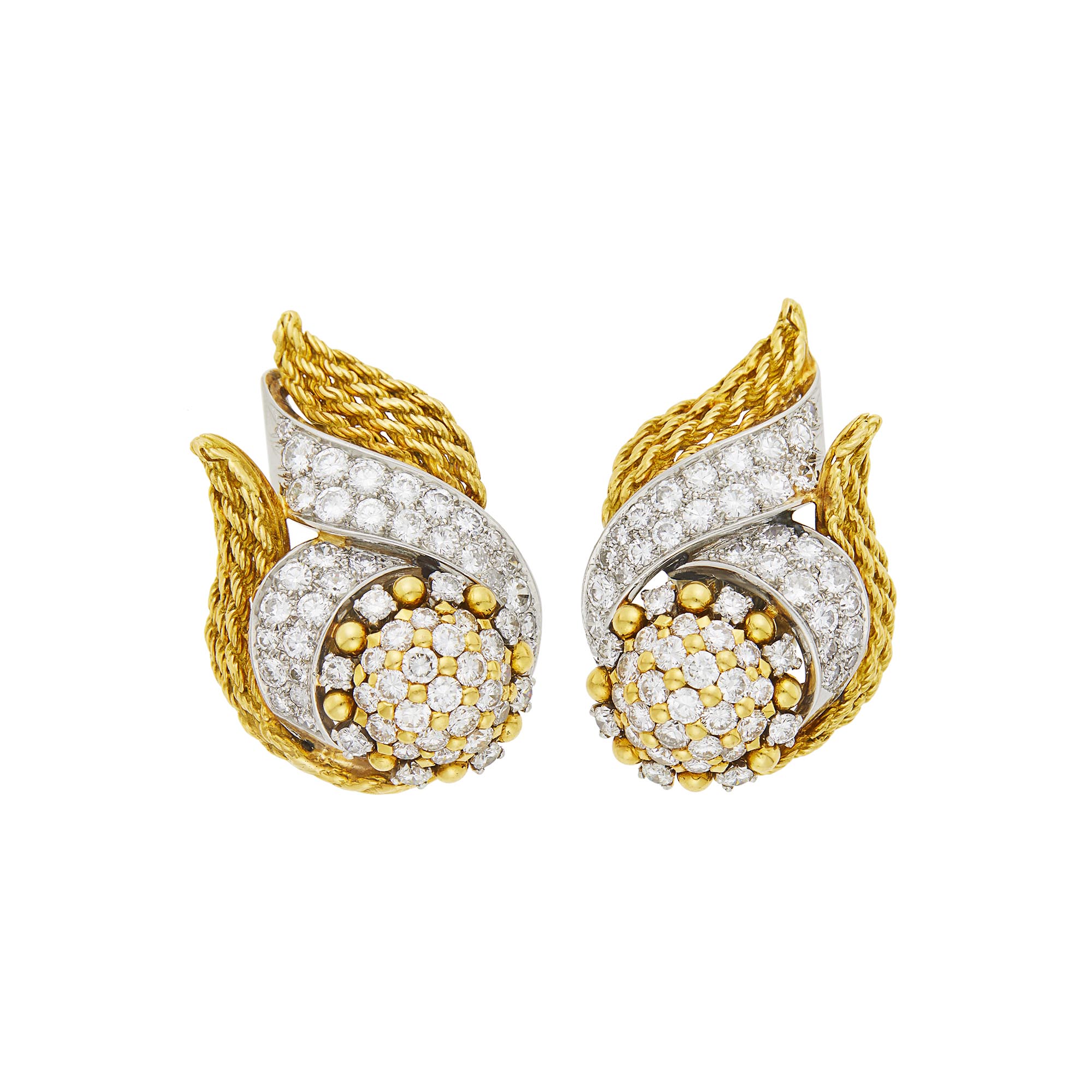 Lot image - Jacques Lacloche Jr. Pair of Gold, Platinum and Diamond Earclips, France