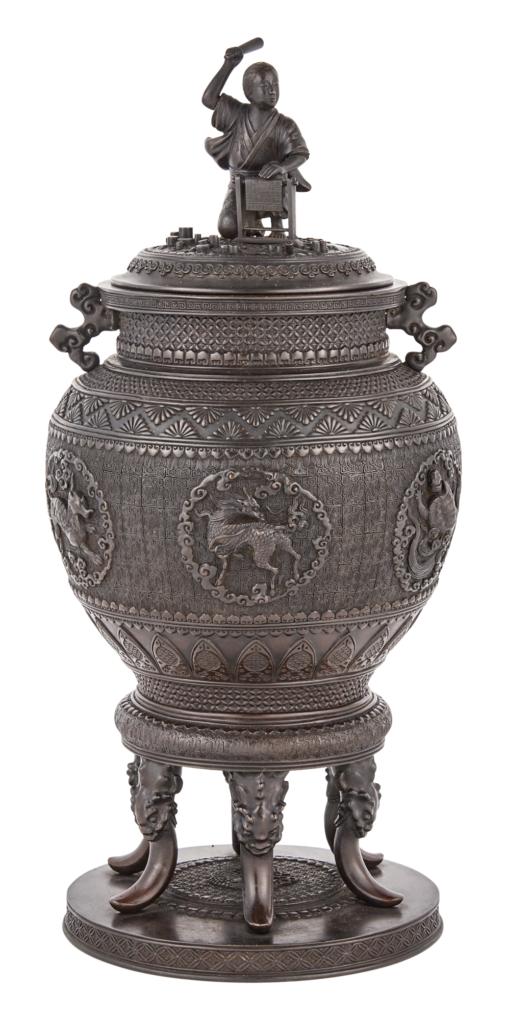 Lot image - A Japanese Bronze Urn on Stand