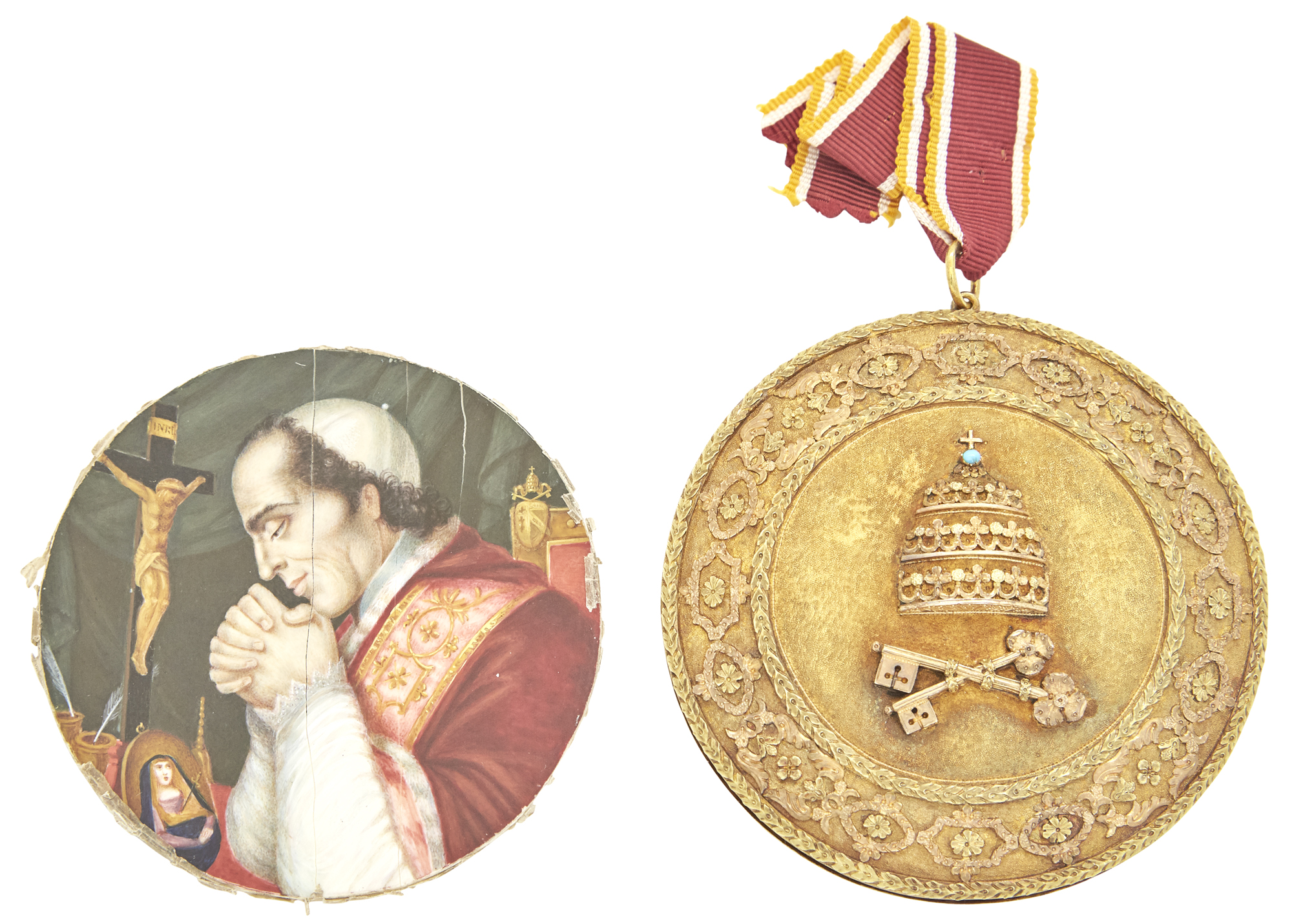 Lot image - Italian Papal Medallion and Miniature Portrait of Pope Pius VII