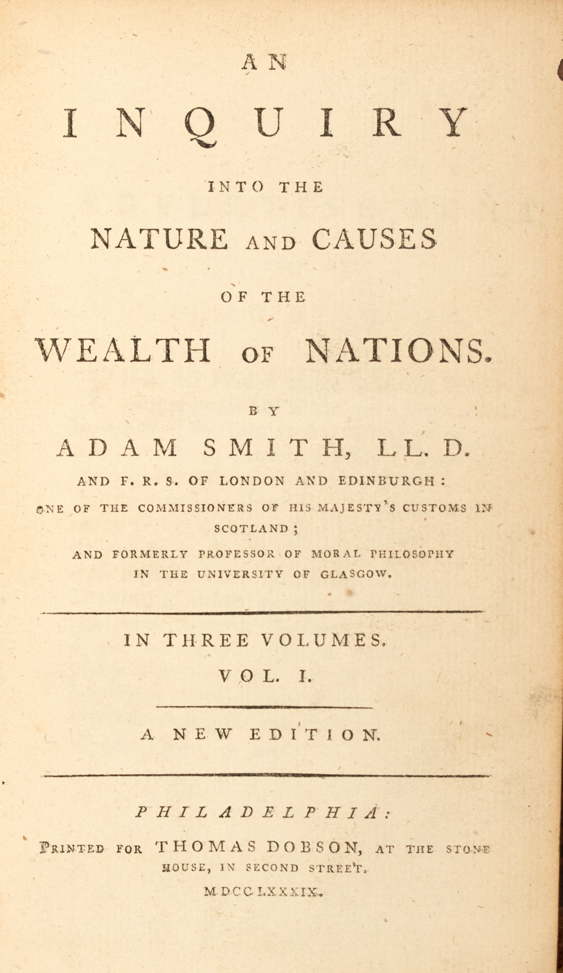 Lot image - [ECONOMICS]  SMITH, ADAM. An inquiry into the nature and causes of the wealth of nations.