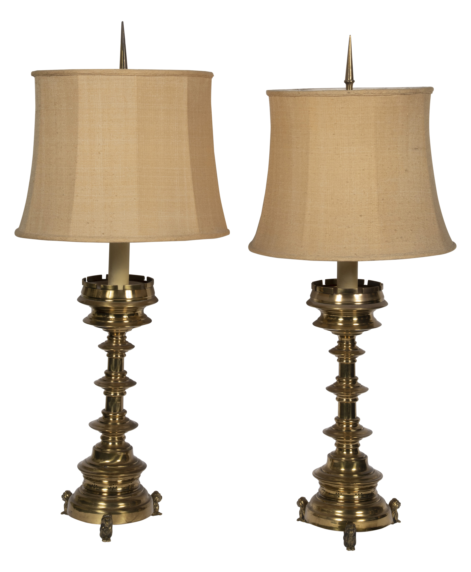 Lot image - Pair Dutch Baroque Style Brass Pricket Sticks