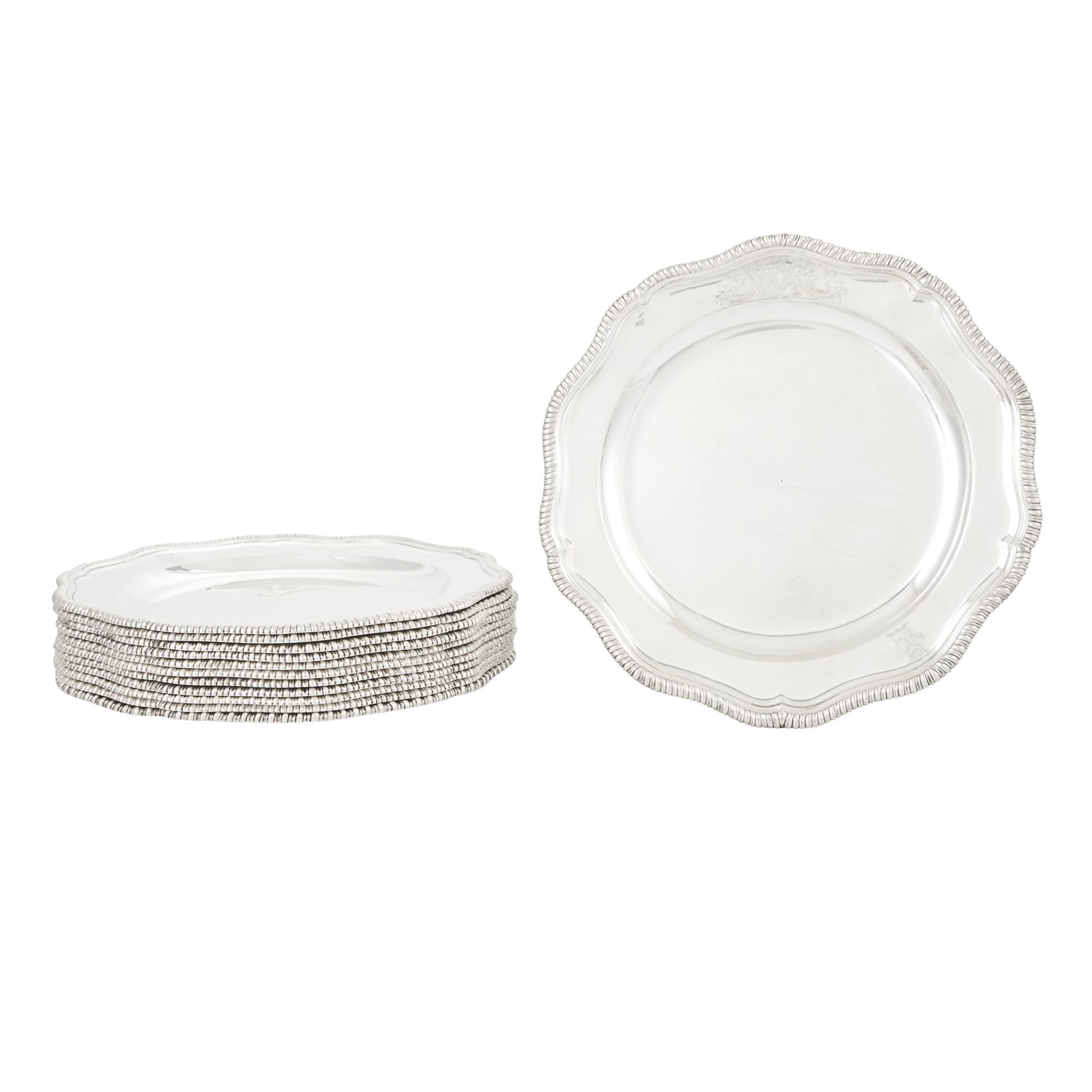 Lot image - Set of Eleven George III Irish Sterling Silver Chargers