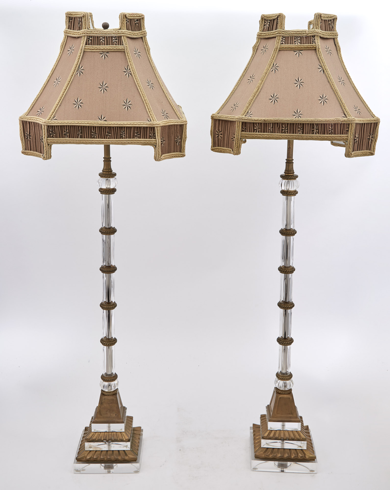 Lot image - Pair of Gilt-Metal, Glass and Acrylic Columnar Lamps