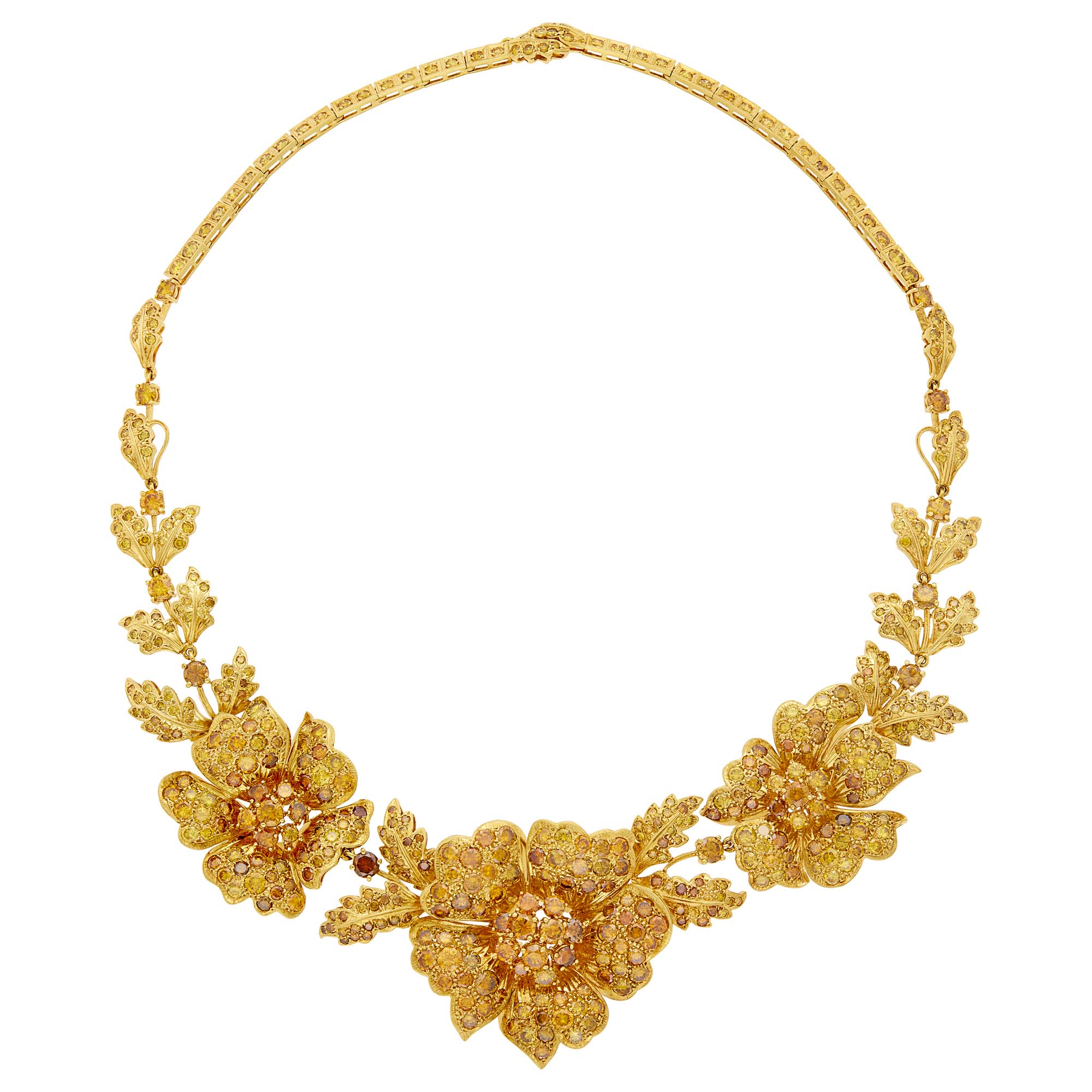 Lot image - Gold and Colored Diamond Flower Necklace