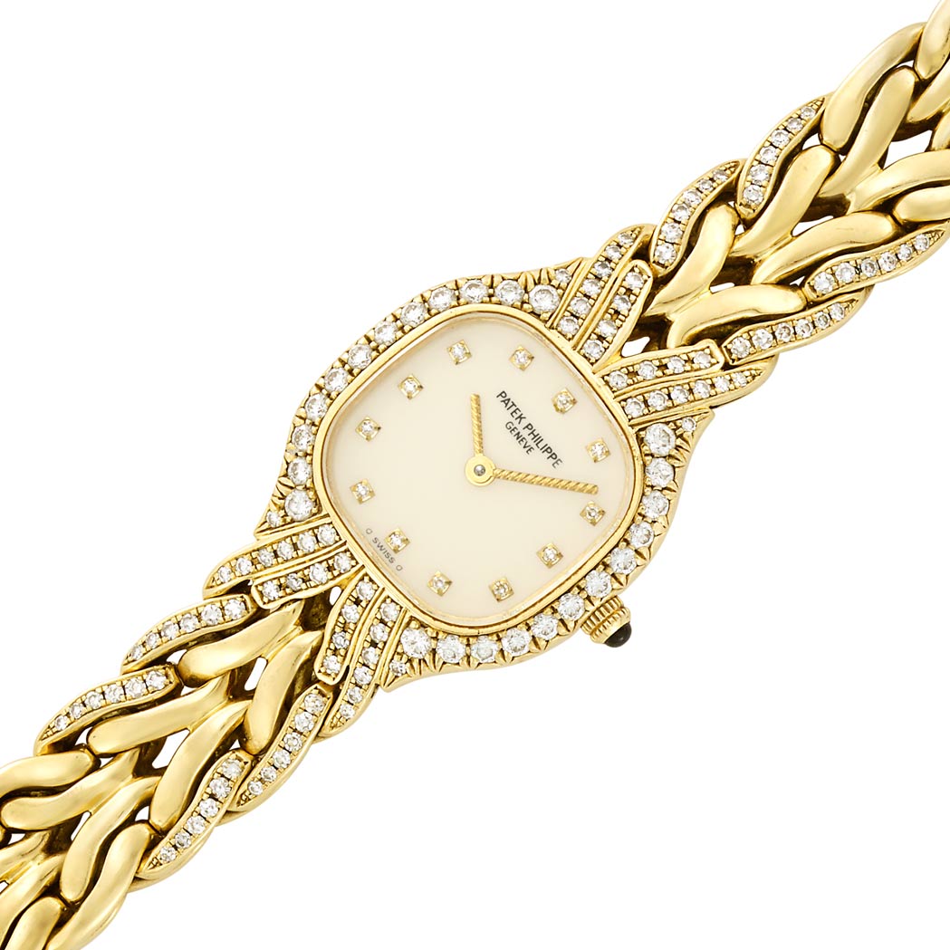 Lot image - Lady's Gold and Diamond 'La Flamme' Wristwatch, Patek Philippe, Ref. 4815/3