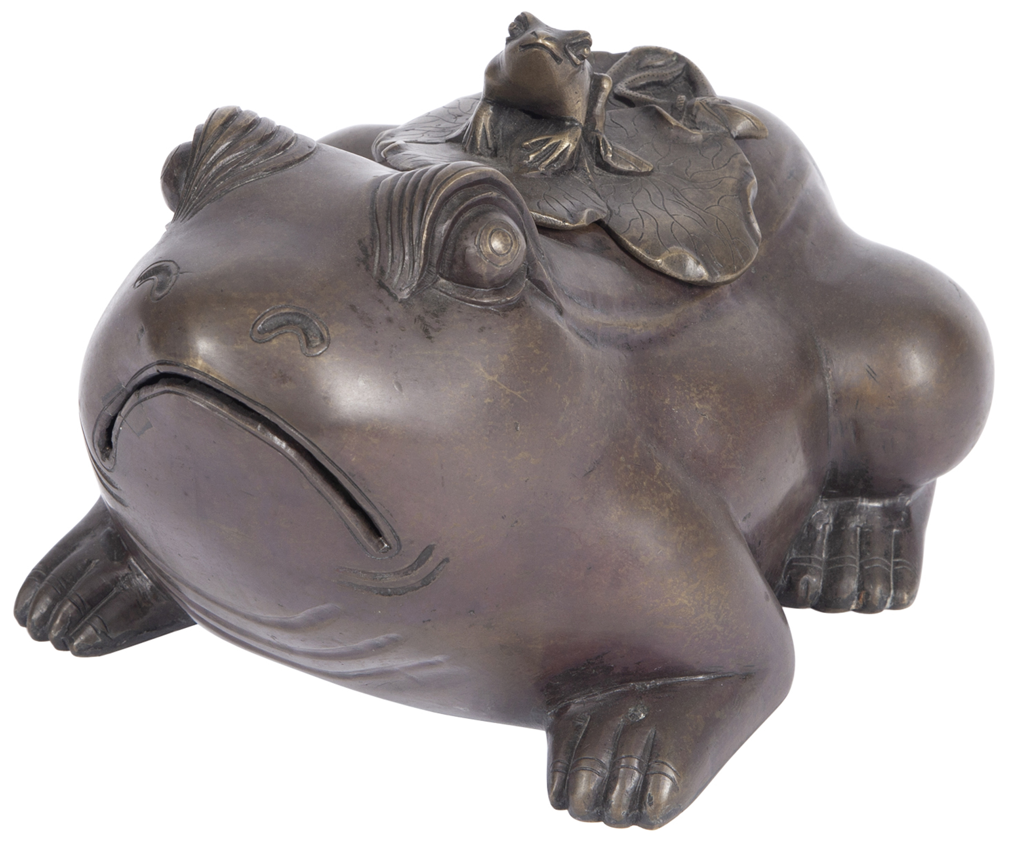 Lot image - Chinese Bronze Frog-Form Incense Burner