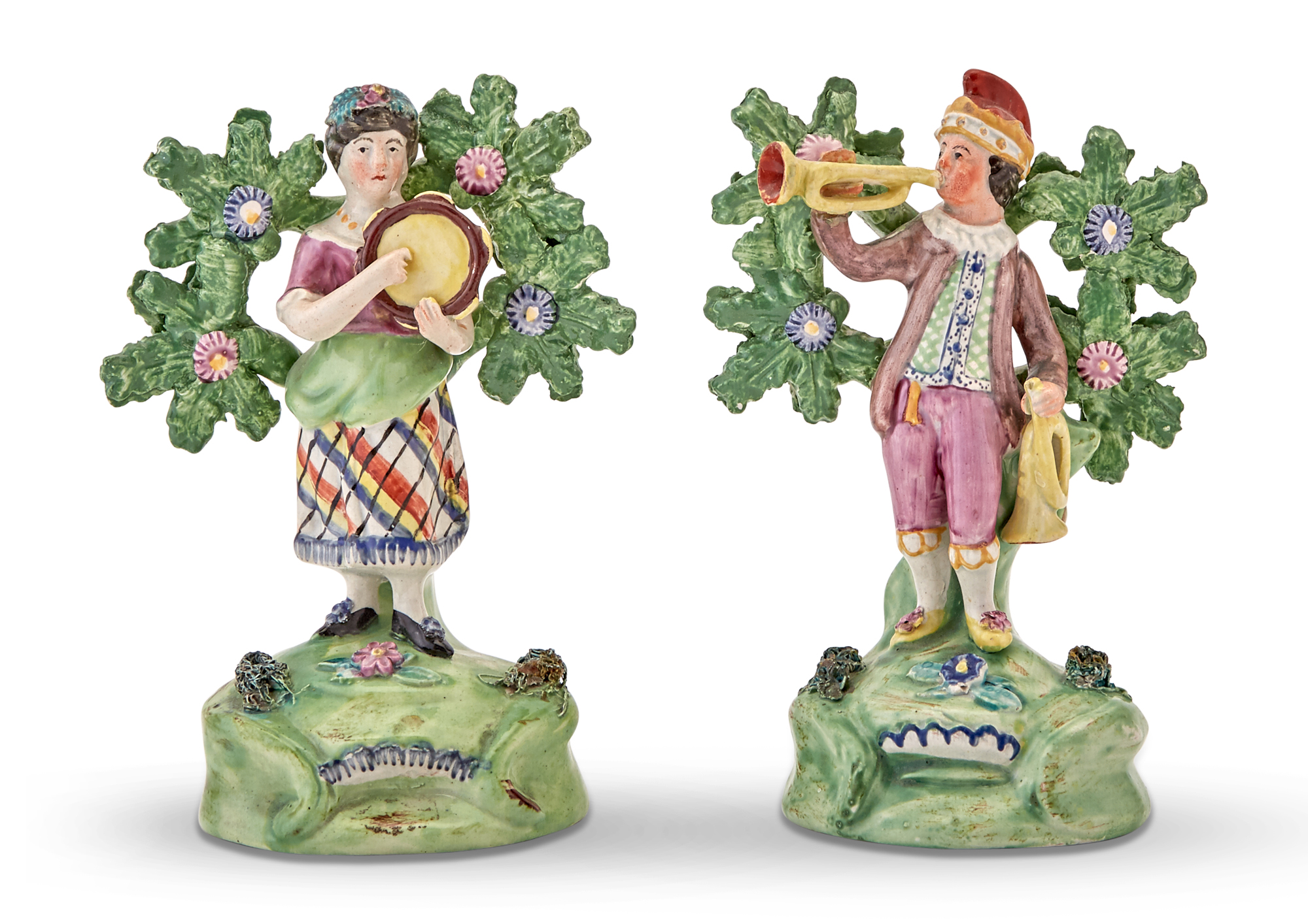 Lot image - Pair of Staffordshire Pottery Bocage Figures