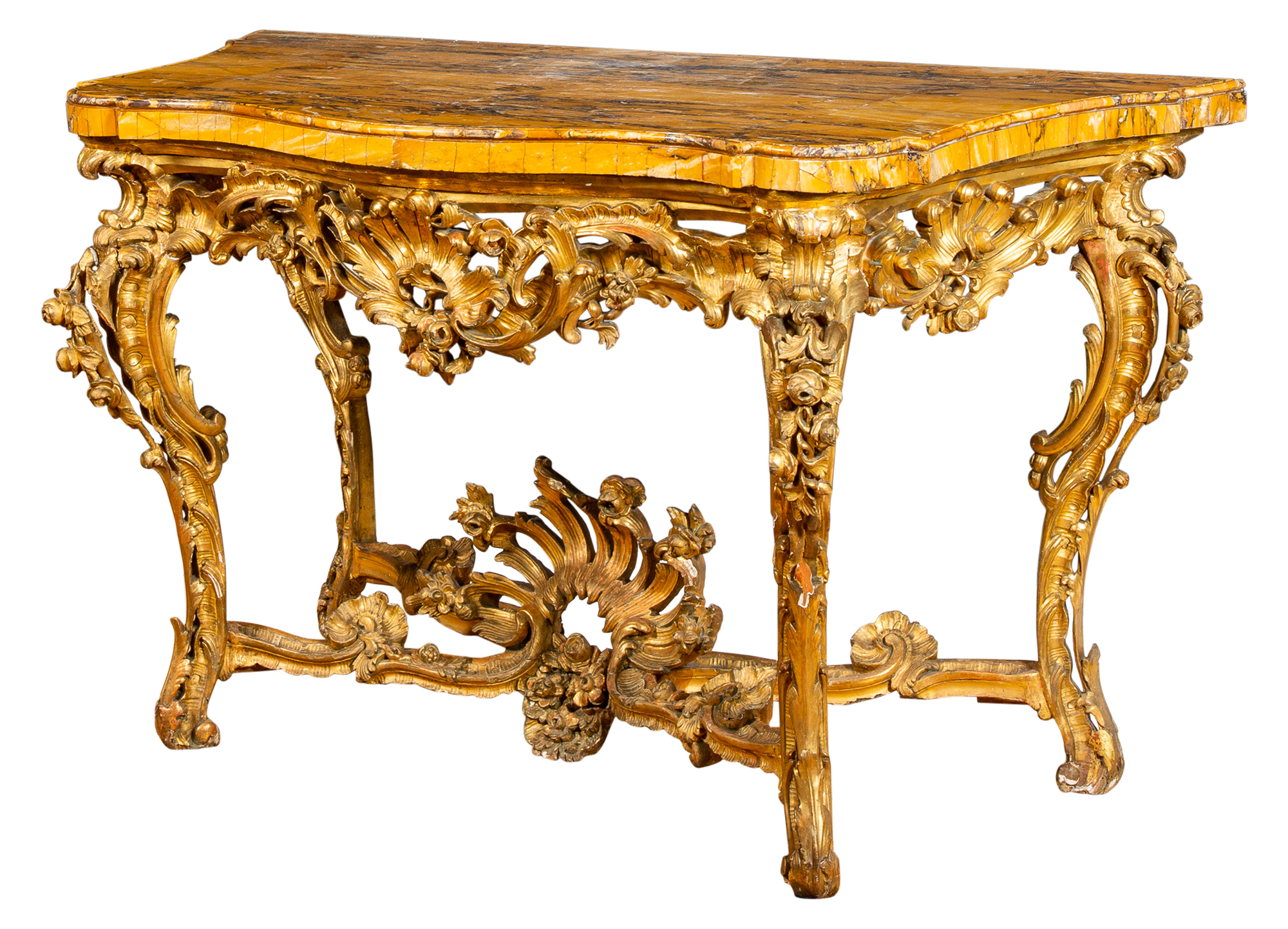 Lot image - Italian Rococo Marble Top Giltwood Console