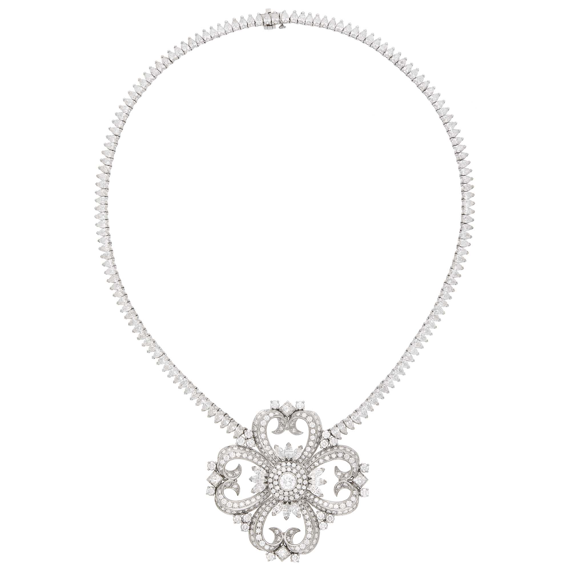 Lot image - White Gold and Diamond Pendant-Necklace