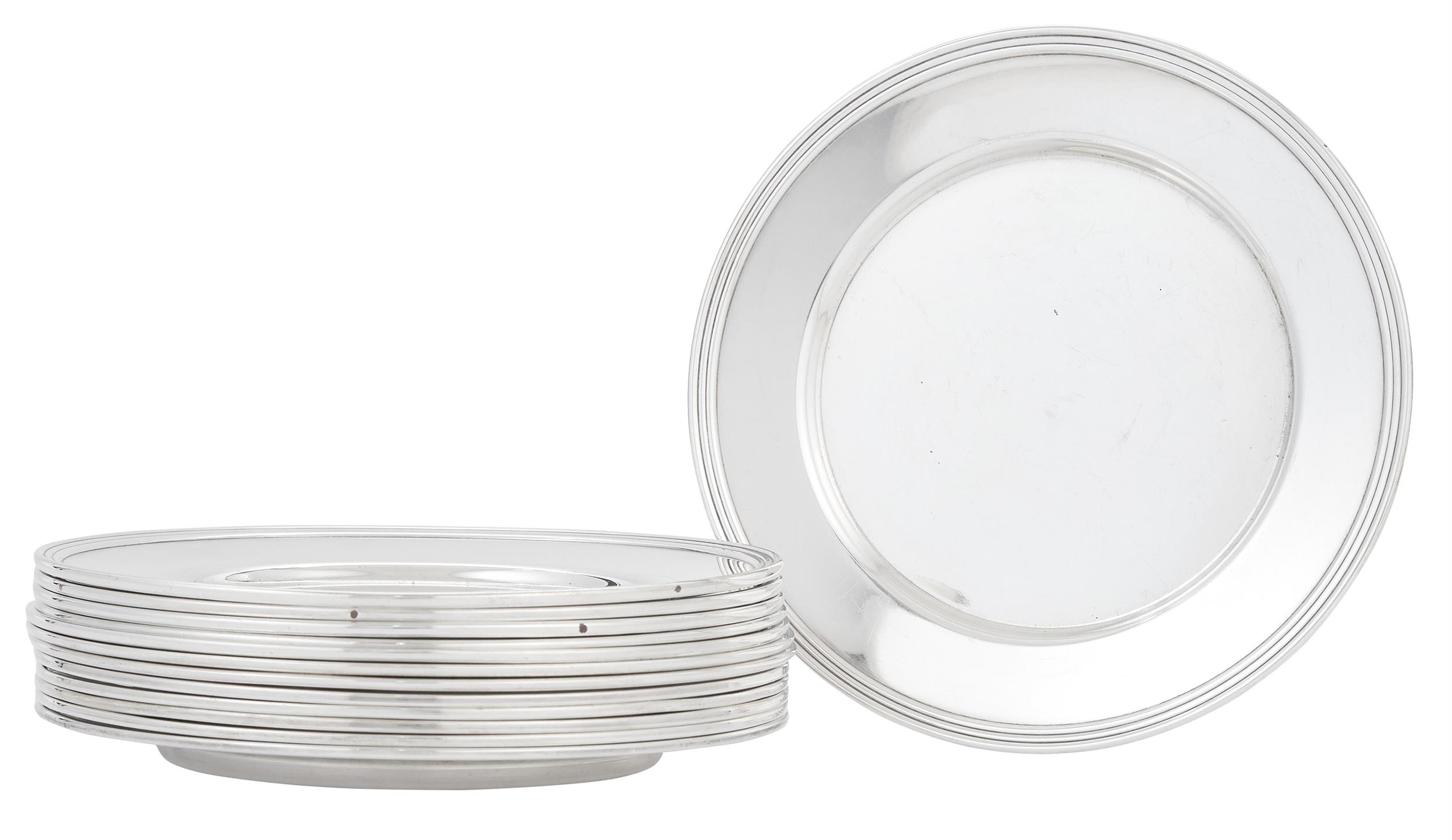 Lot image - Assembled Set of Twelve Sterling Silver and Silver Plated Bread Plates