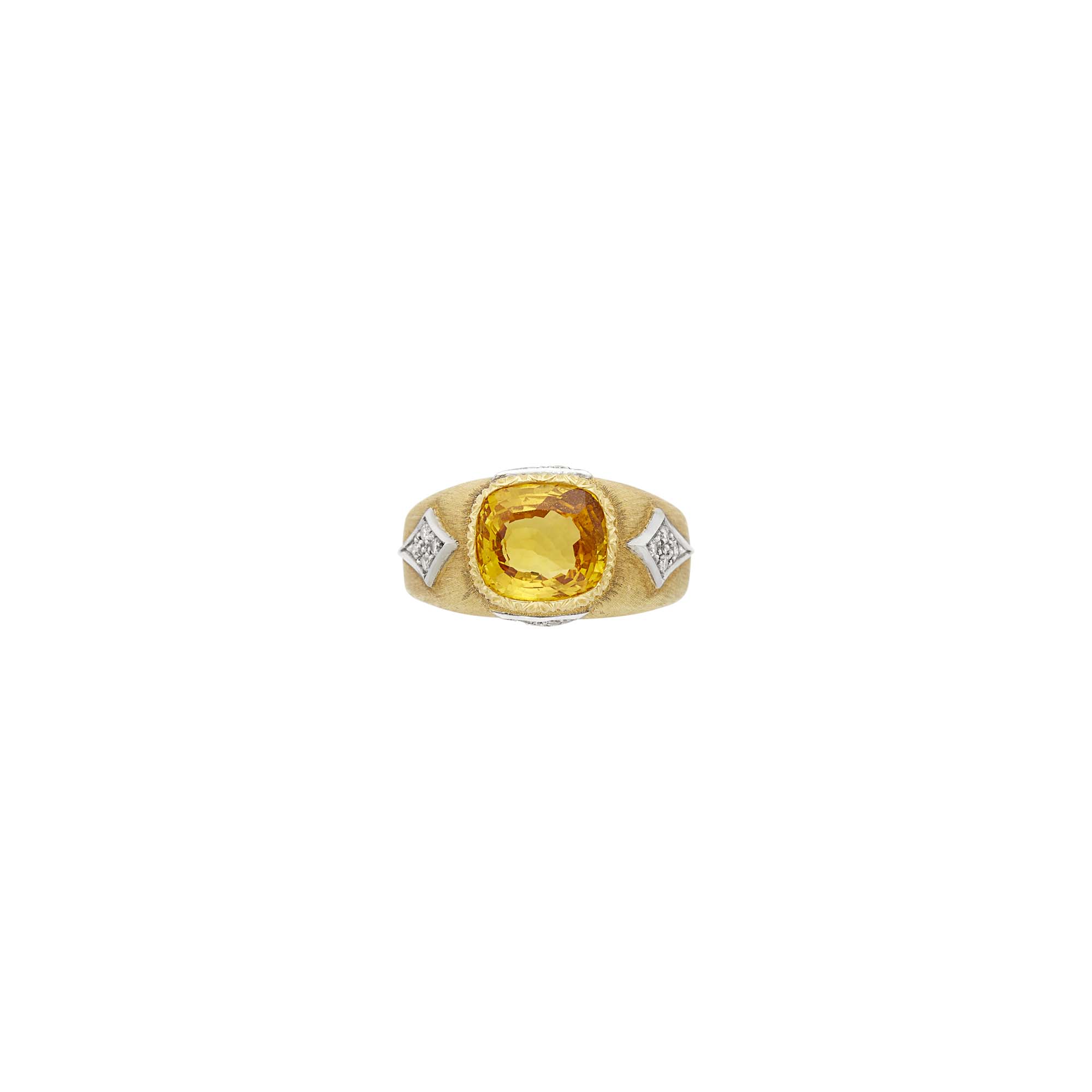 Lot image - Mario Buccellati Two-Color Gold, Yellow Sapphire and Diamond Ring