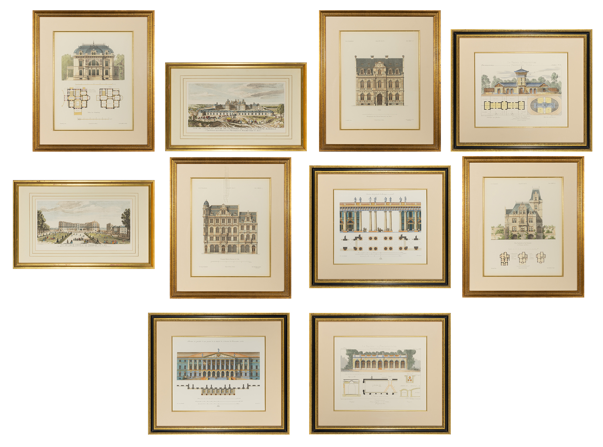 Lot image - Group of Ten Architectural Color Prints, framed