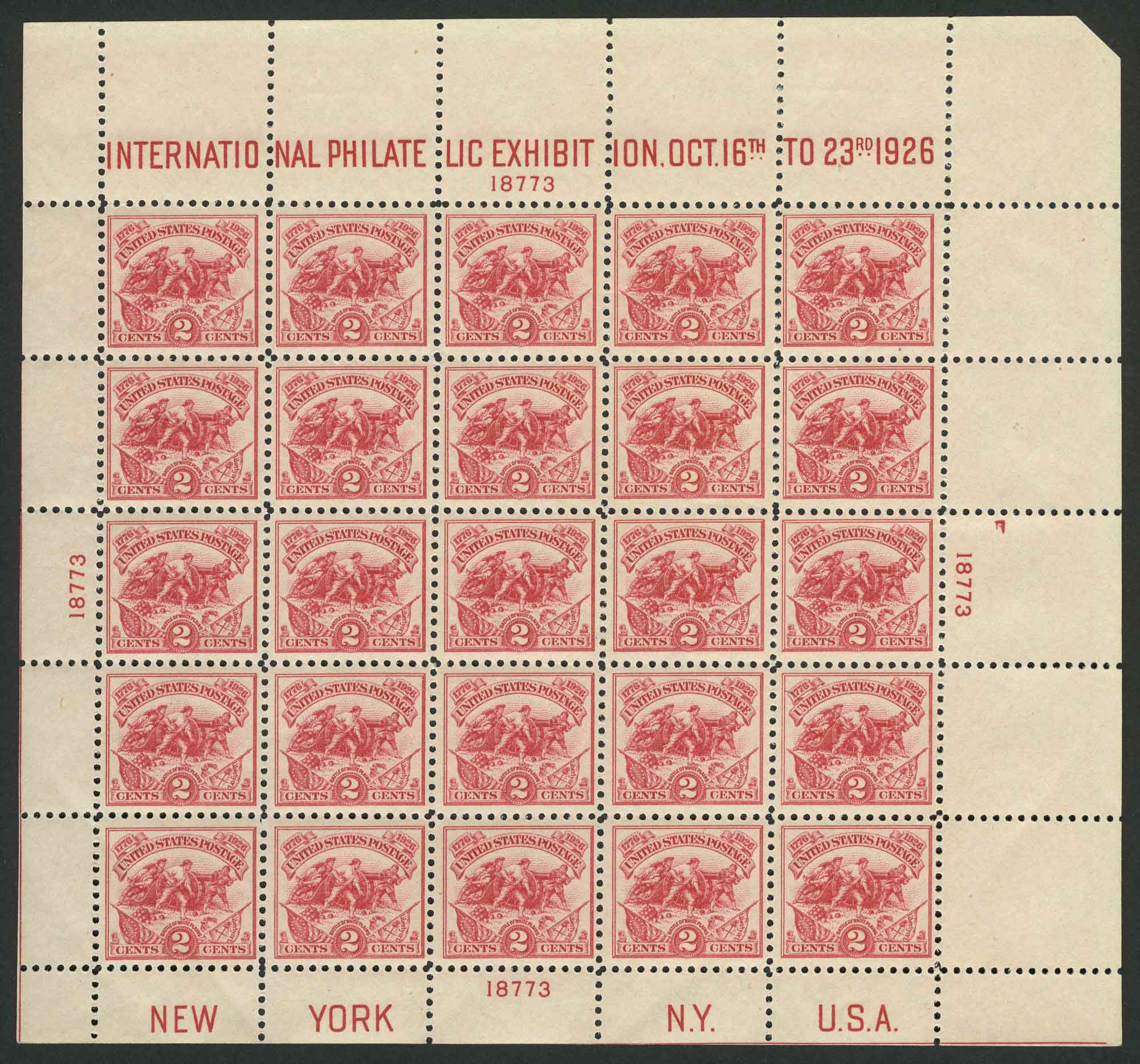 Lot image - United States 1926 White Plains Souvenir Sheet Scott 630