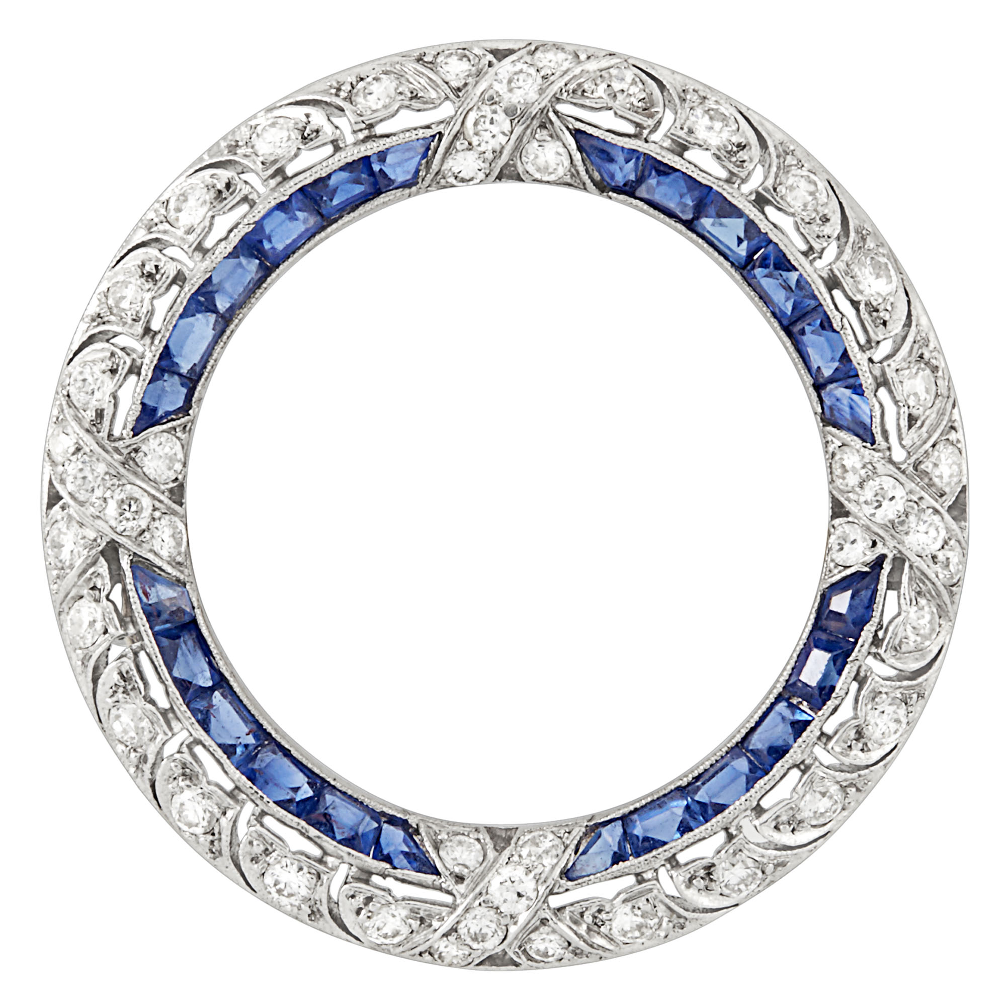 Lot image - Edwardian Platinum, Diamond and Sapphire Circle Pin, Tiffany & Co.