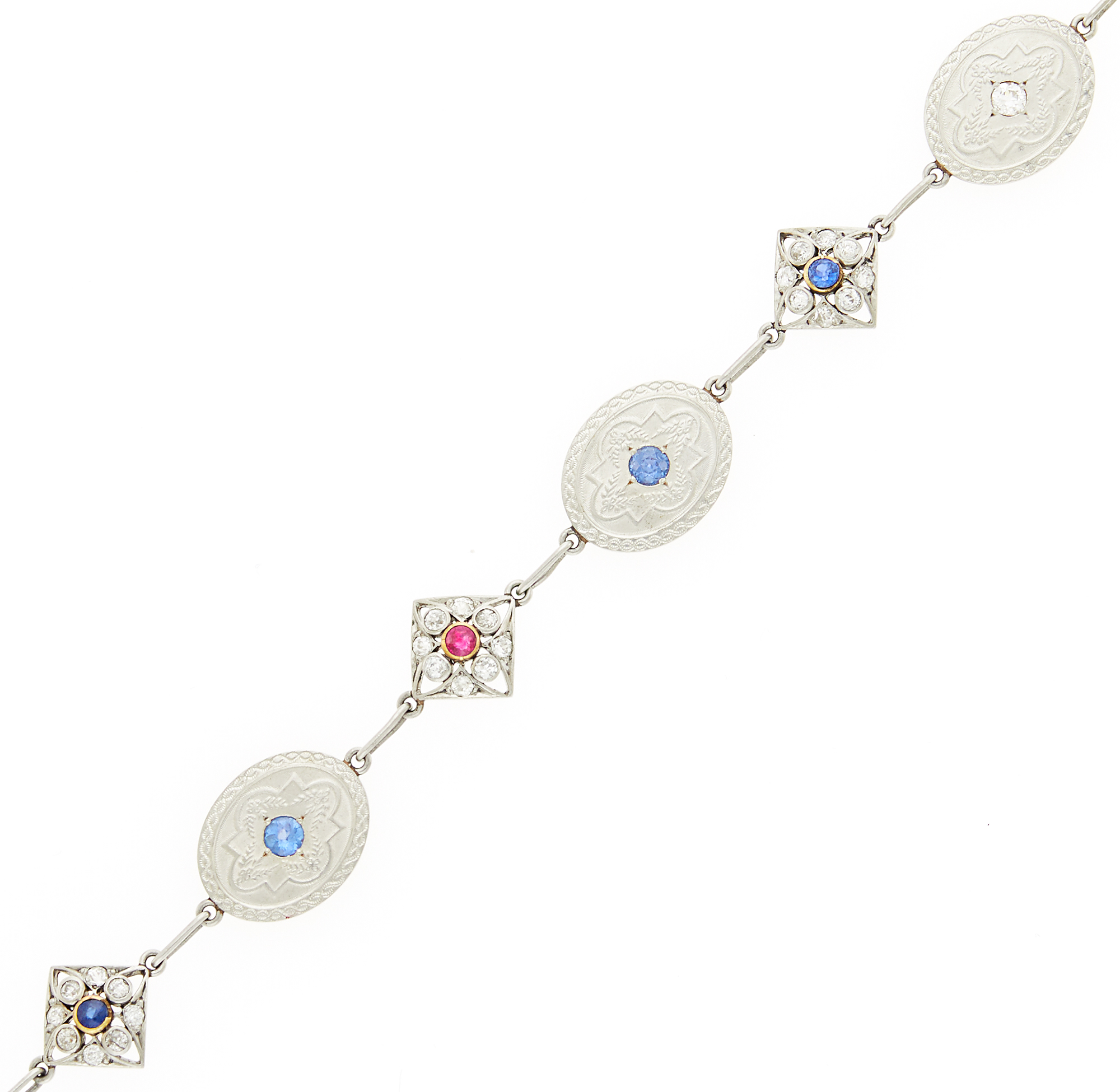 Lot image - Gold, Platinum, Diamond, Ruby and Sapphire Bracelet