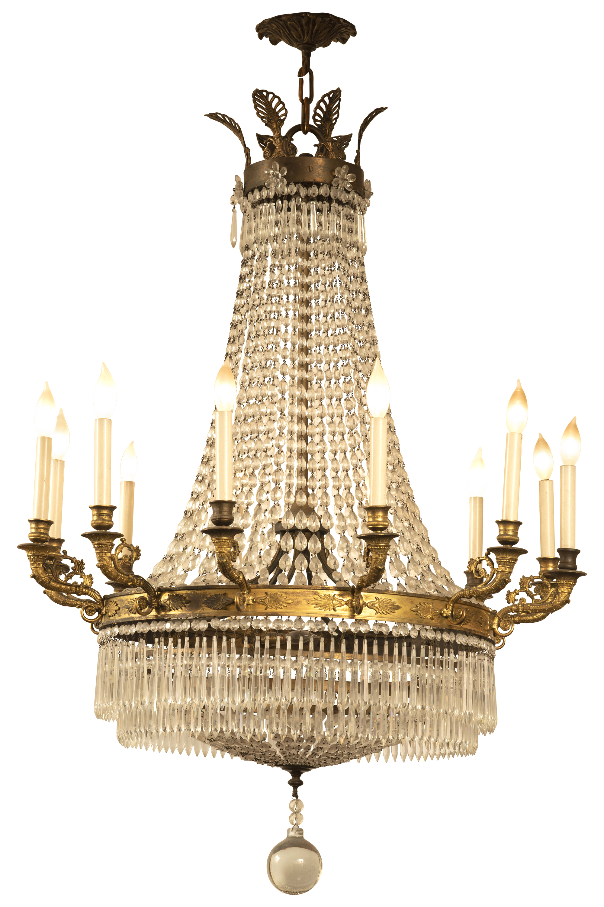 Lot image - Empire Gilt-Bronze and Cut Glass Twelve-Light Chandelier