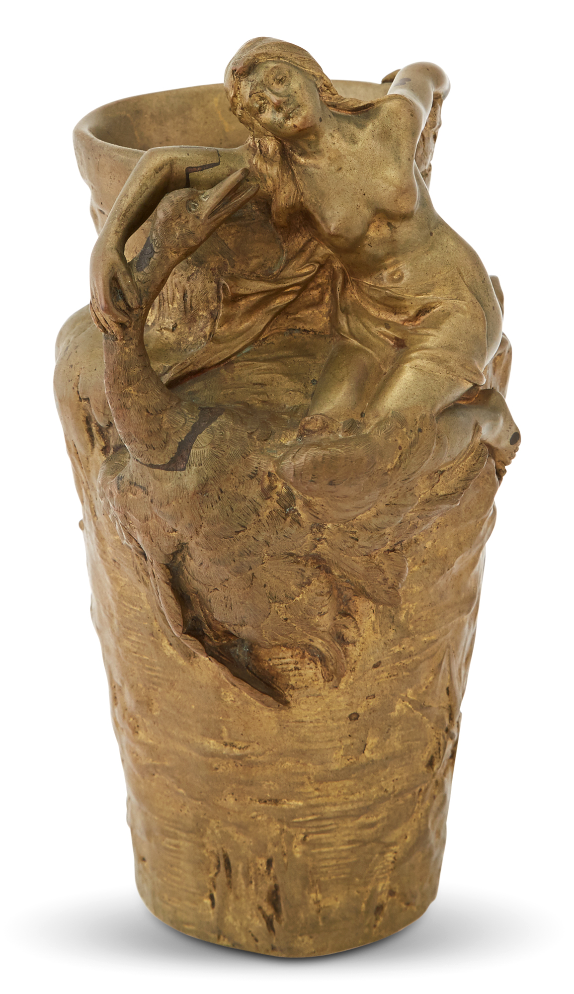 Lot image - French Art Nouveau Patinated Bronze Figural Leda and the Swan Vase