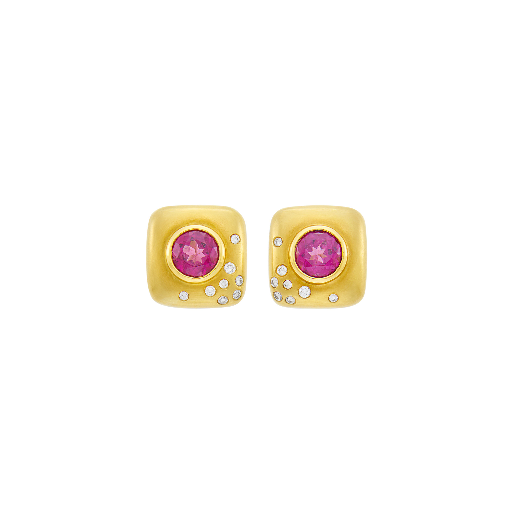 Lot image - Angela Cummings Pair of Gold, Pink Tourmaline and Diamond Earrings