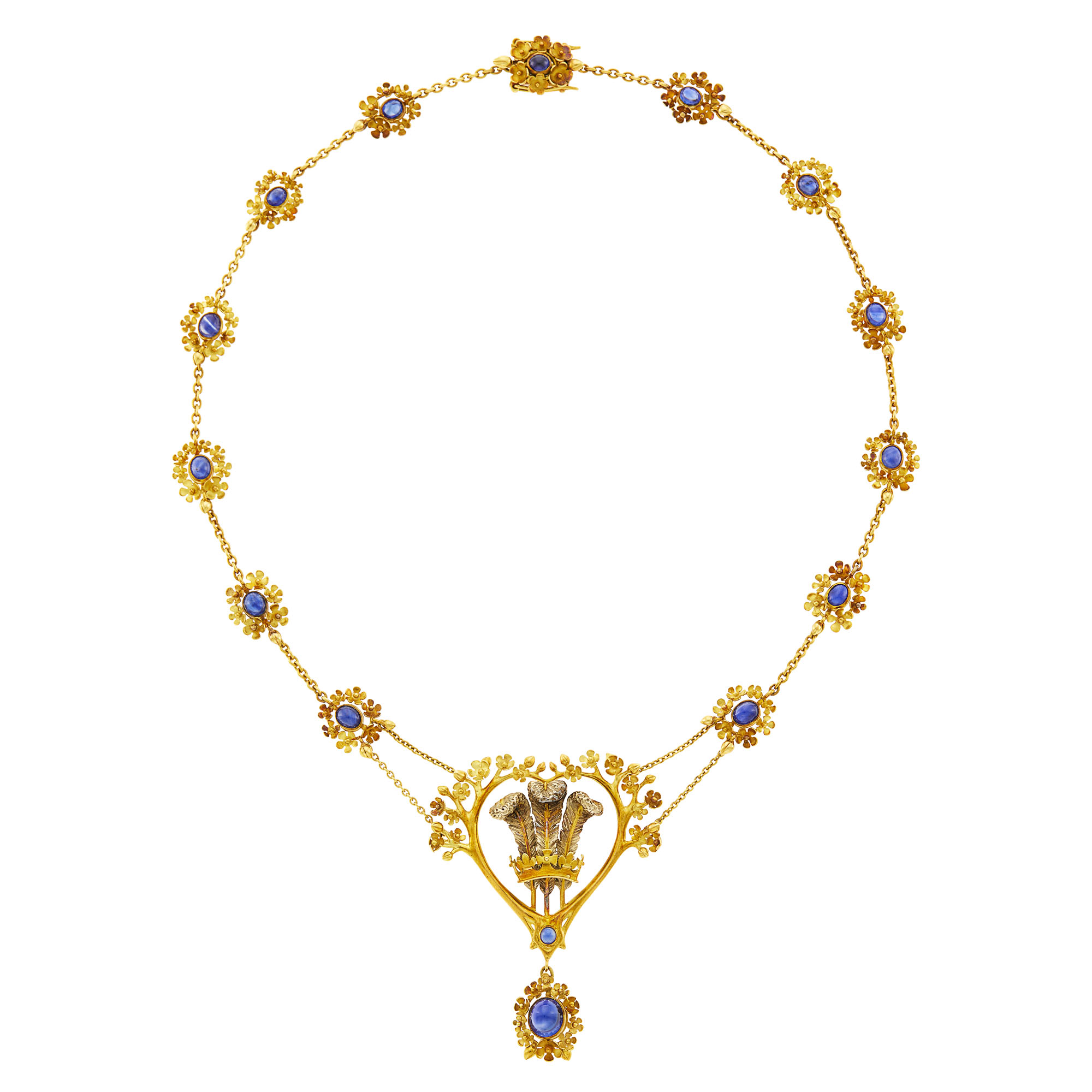 Lot image - Lexi Dick Two-Color Gold, Cabochon Sapphire Prince of Wales Swag Pendant-Necklace