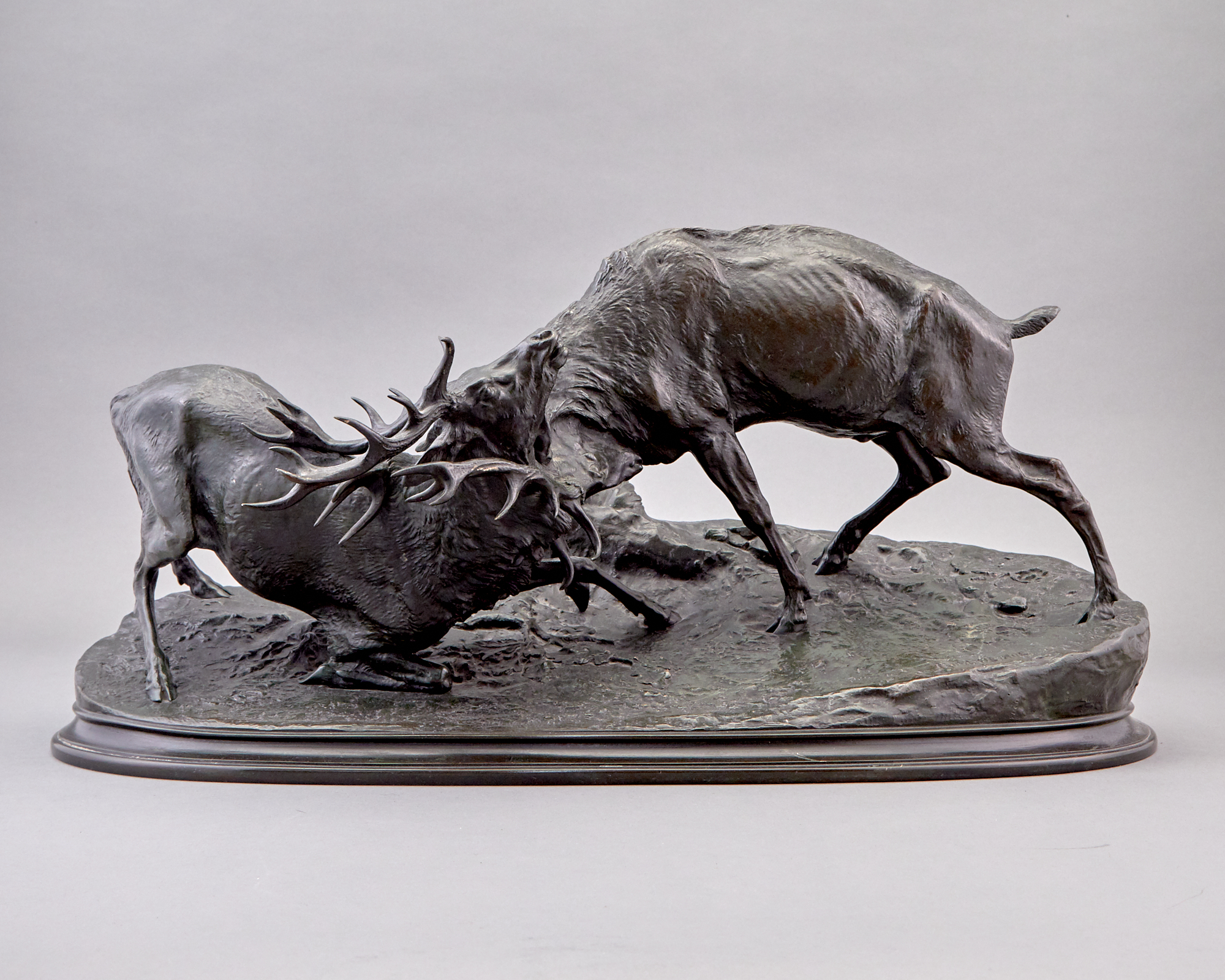 Lot image - Patinated Bronze Group of Rutting Stags